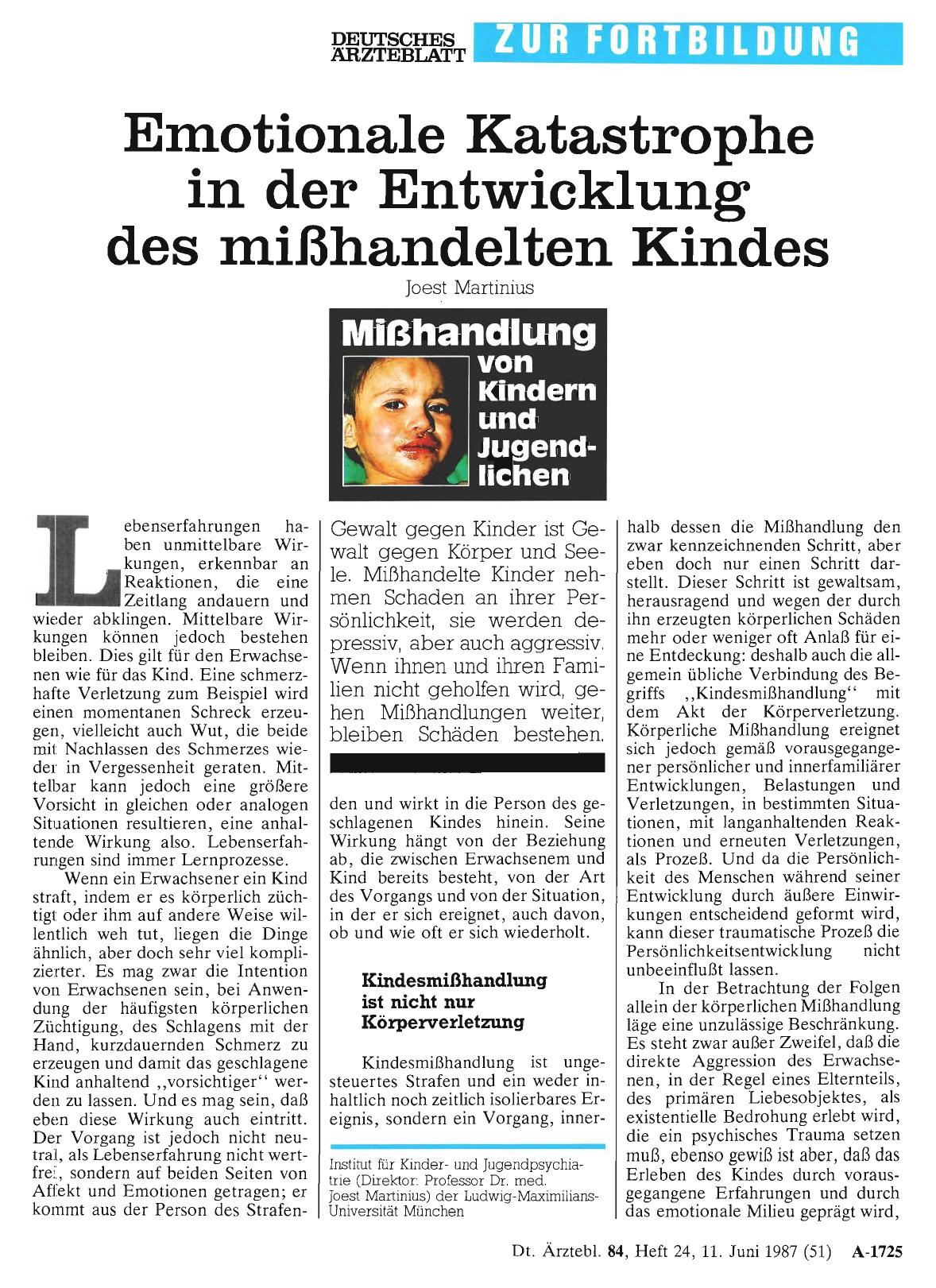 Vorschauseite 1: Mißhandlung von Kindern und Jugendlichen: Emotionale Katastrophe in der Entwicklung des mißhandelten Kindes