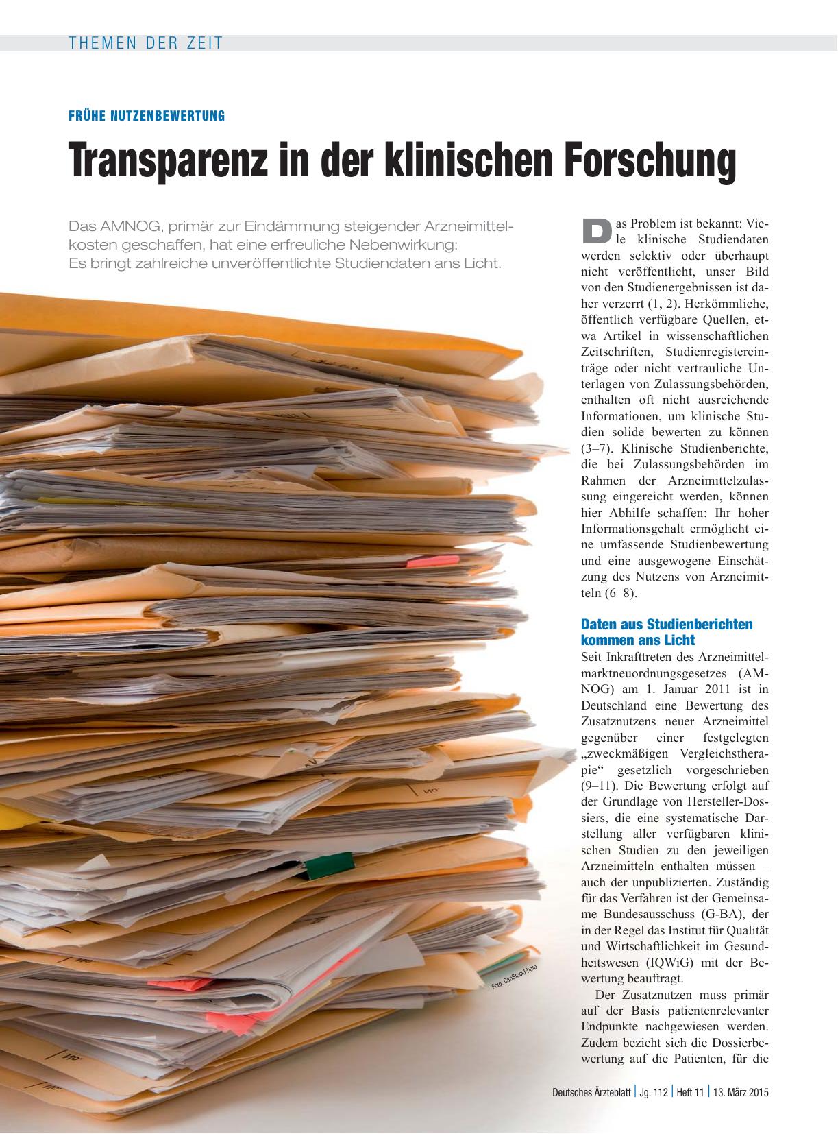 Vorschauseite 1: Frühe Nutzenbewertung: Transparenz in der klinischen Forschung