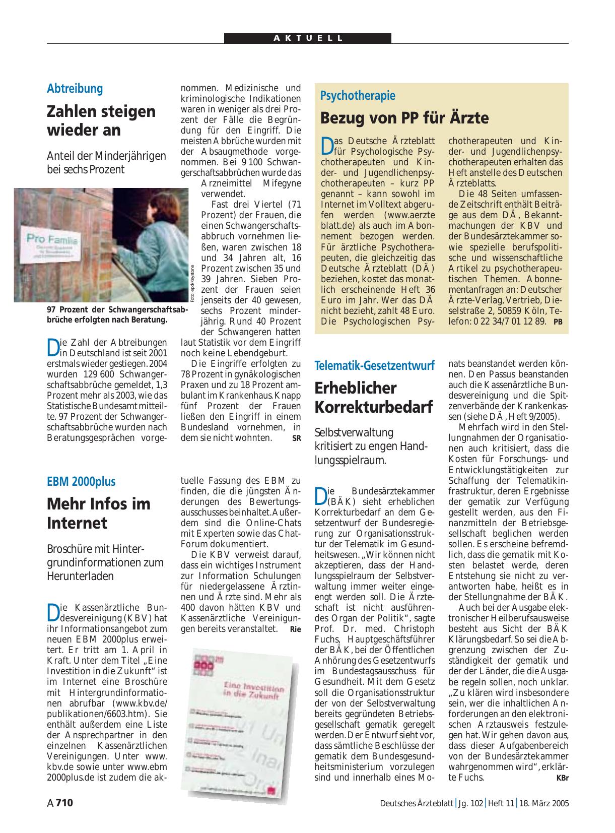 Vorschauseite 1: Abtreibung: Zahlen steigen wieder an