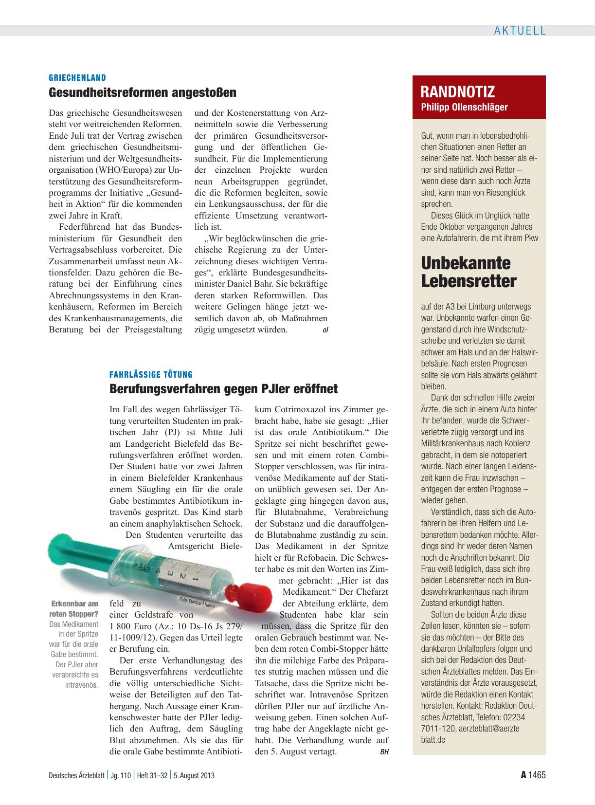 Vorschauseite 1: Griechenland: Gesundheitsreformen angestoßen