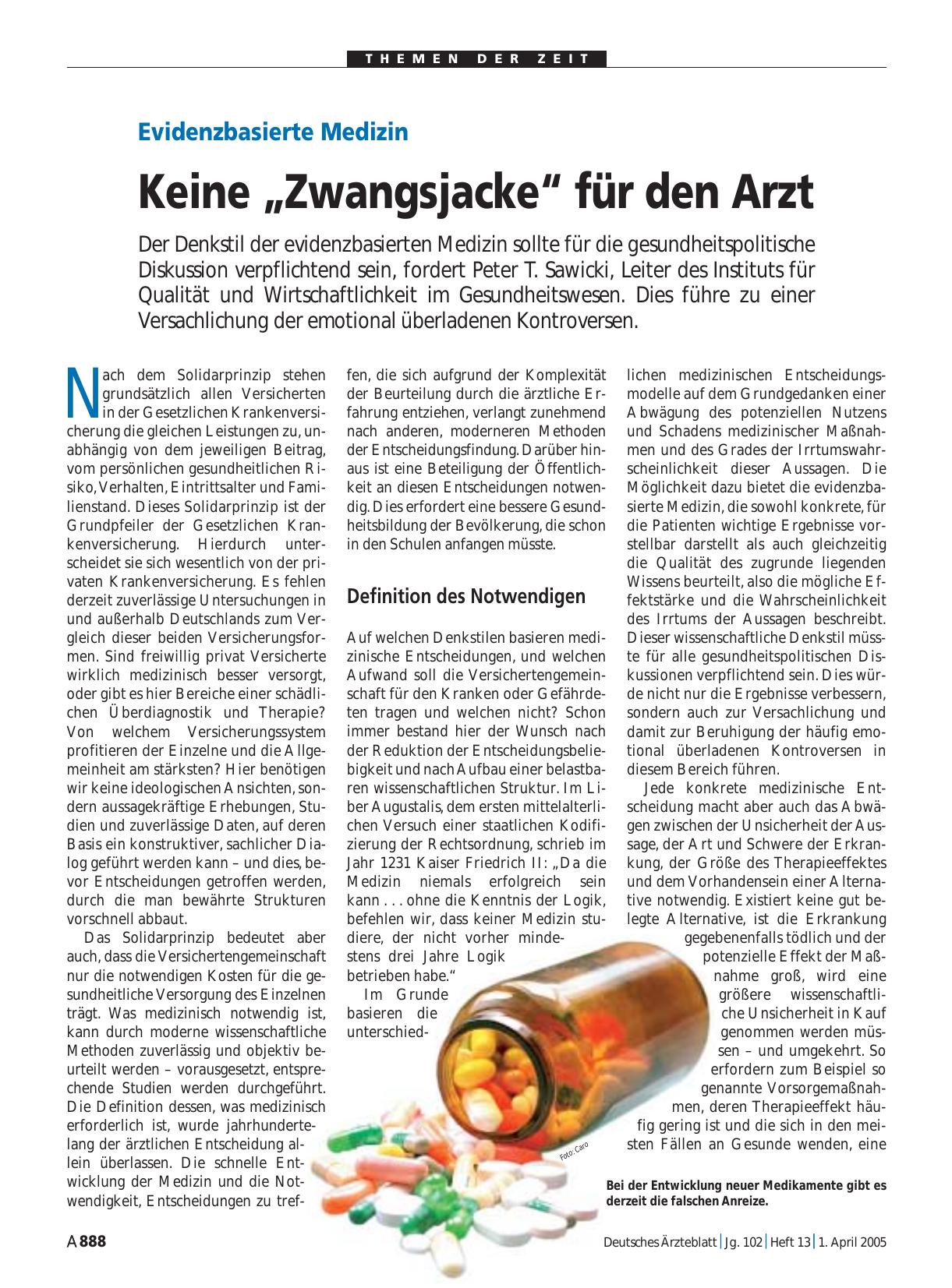 Vorschauseite 1: Evidenzbasierte Medizin: Keine „Zwangsjacke“ für den Arzt