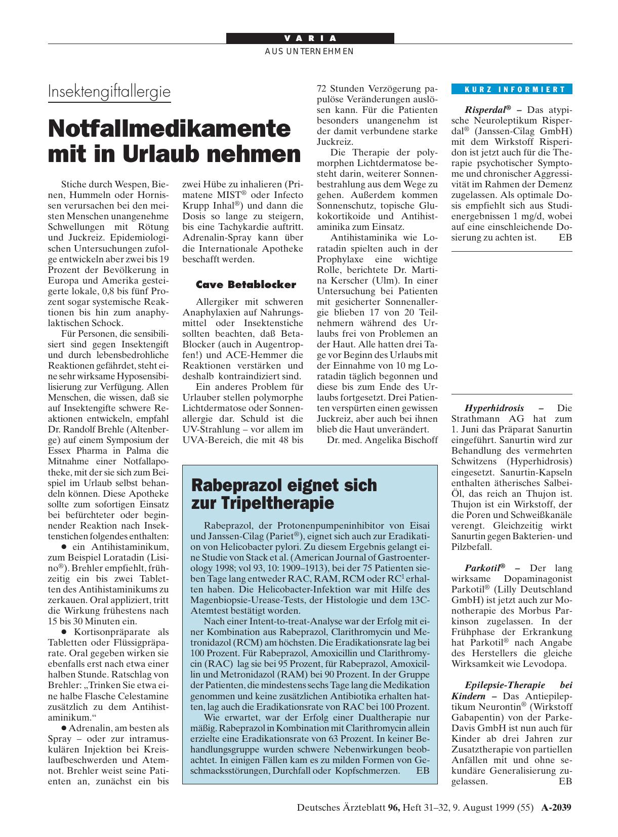 Vorschauseite 1: Rabeprazol eignet sich zur Tripeltherapie