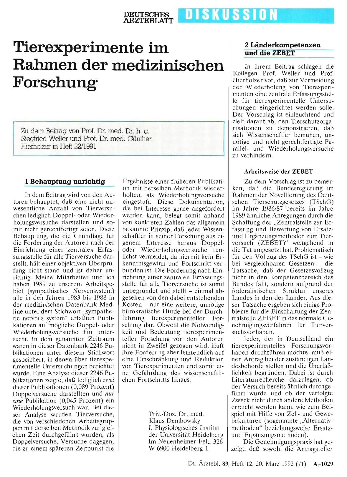 Vorschauseite 1: Tierexperimente im Rahmen der medizinischen Forschung: 1 Behauptung unrichtig