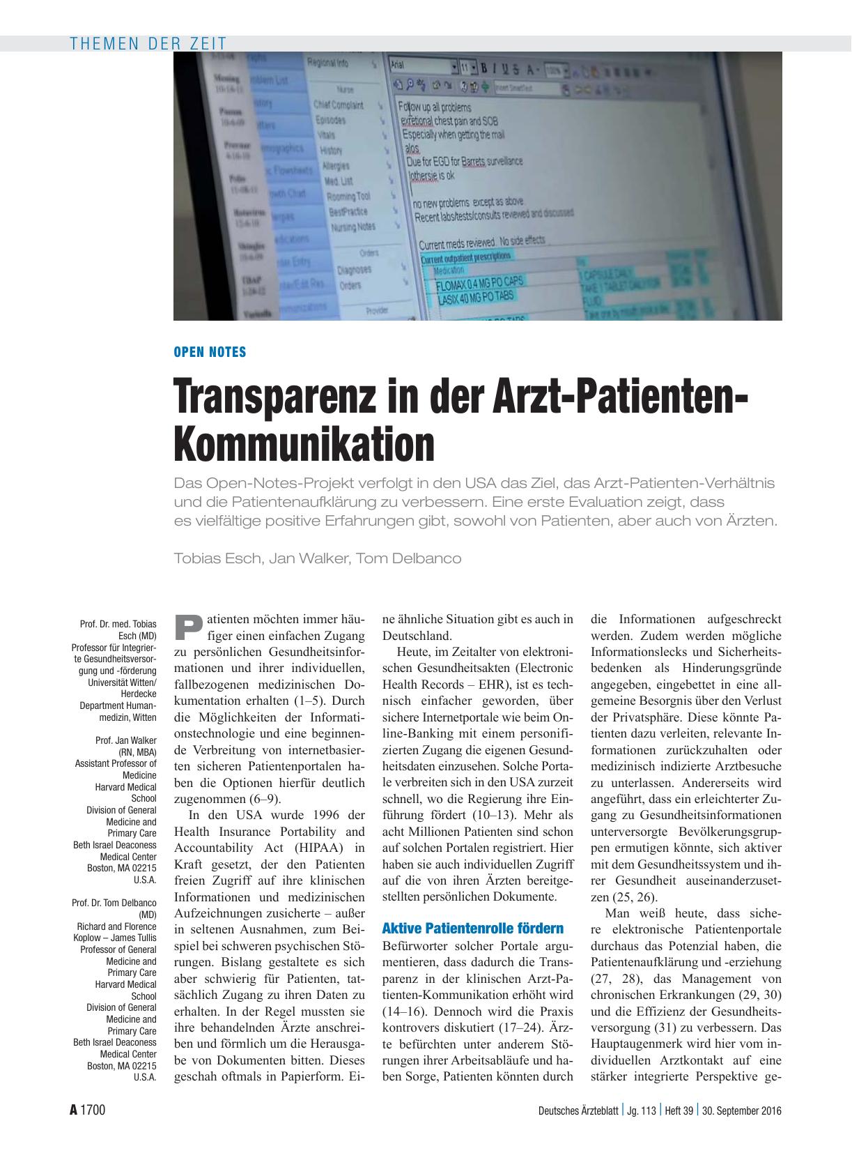 Vorschauseite 1: Open Notes: Transparenz in der Arzt-Patienten-Kommunikation