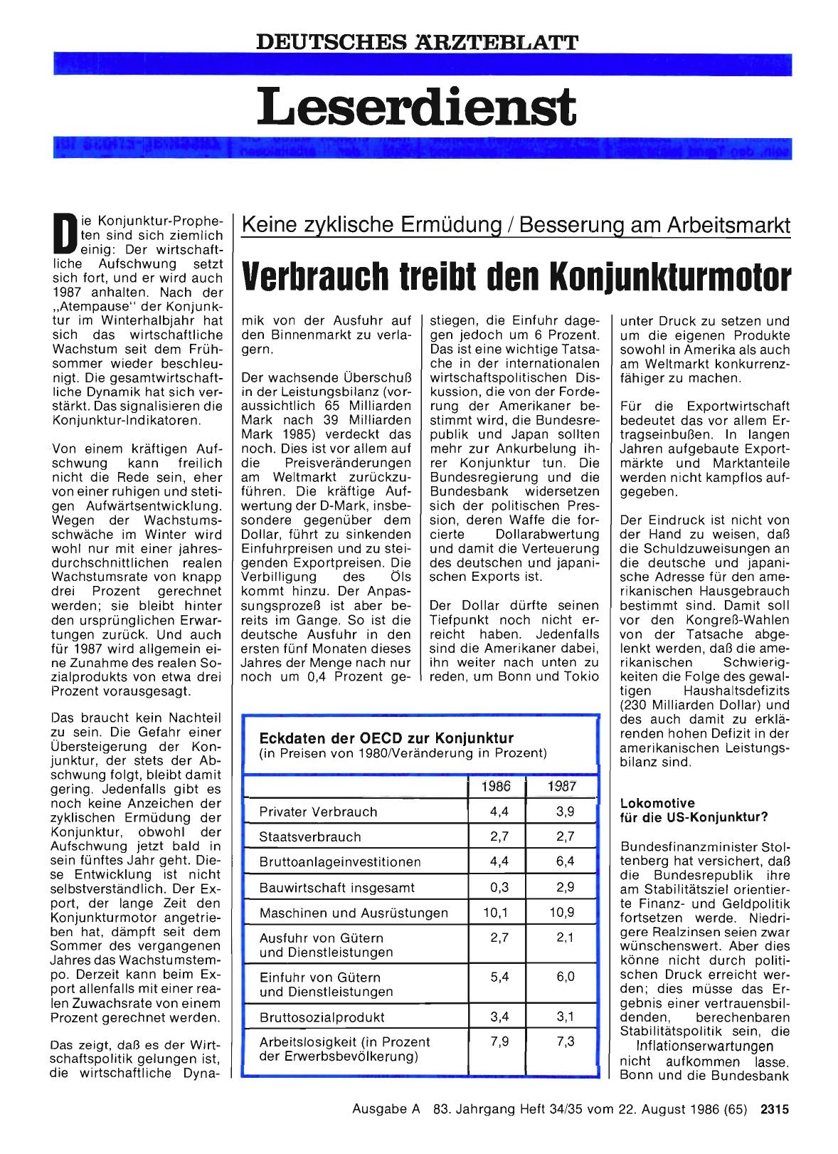 Vorschauseite 1: Verbrauch treibt den Konjunkturmotor