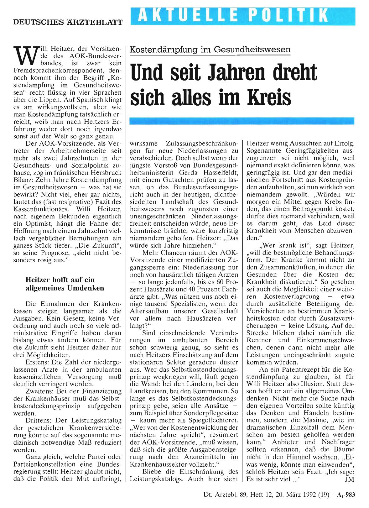 Vorschauseite 1: Kostendämpfung im Gesundheitswesen: Und seit Jahren dreht sich alles im Kreis