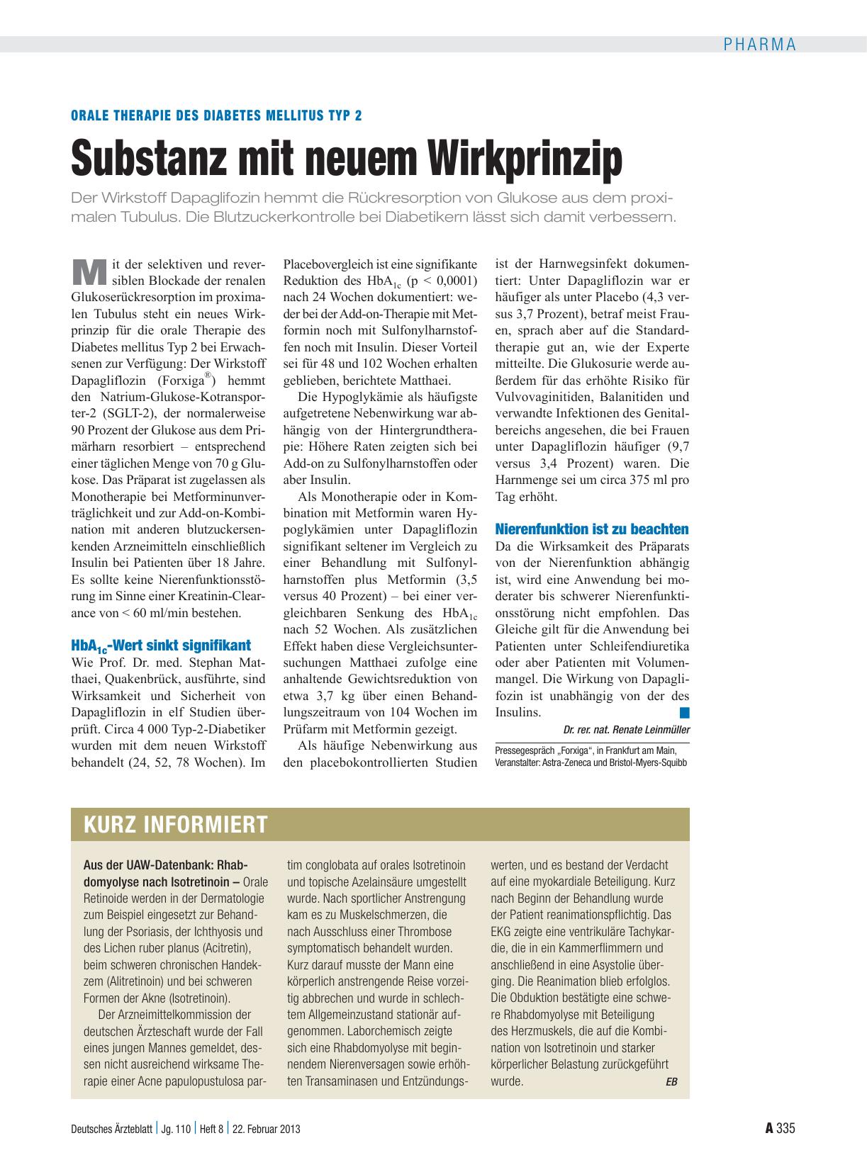 Vorschauseite 1: Orale Therapie des Diabetes Mellitus Typ 2: Substanz mit neuem Wirkprinzip