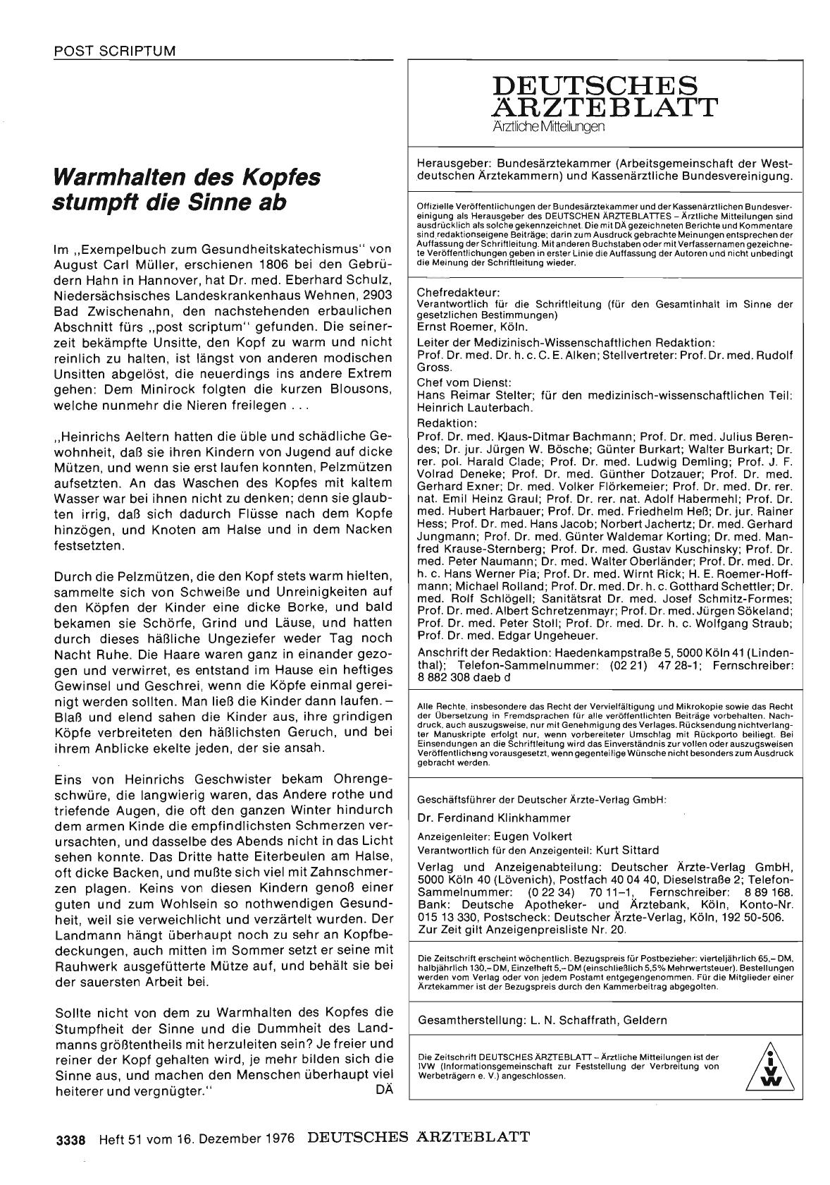 Vorschauseite 1: Warmhalten des Kopfes stumpft die Sinne ab
