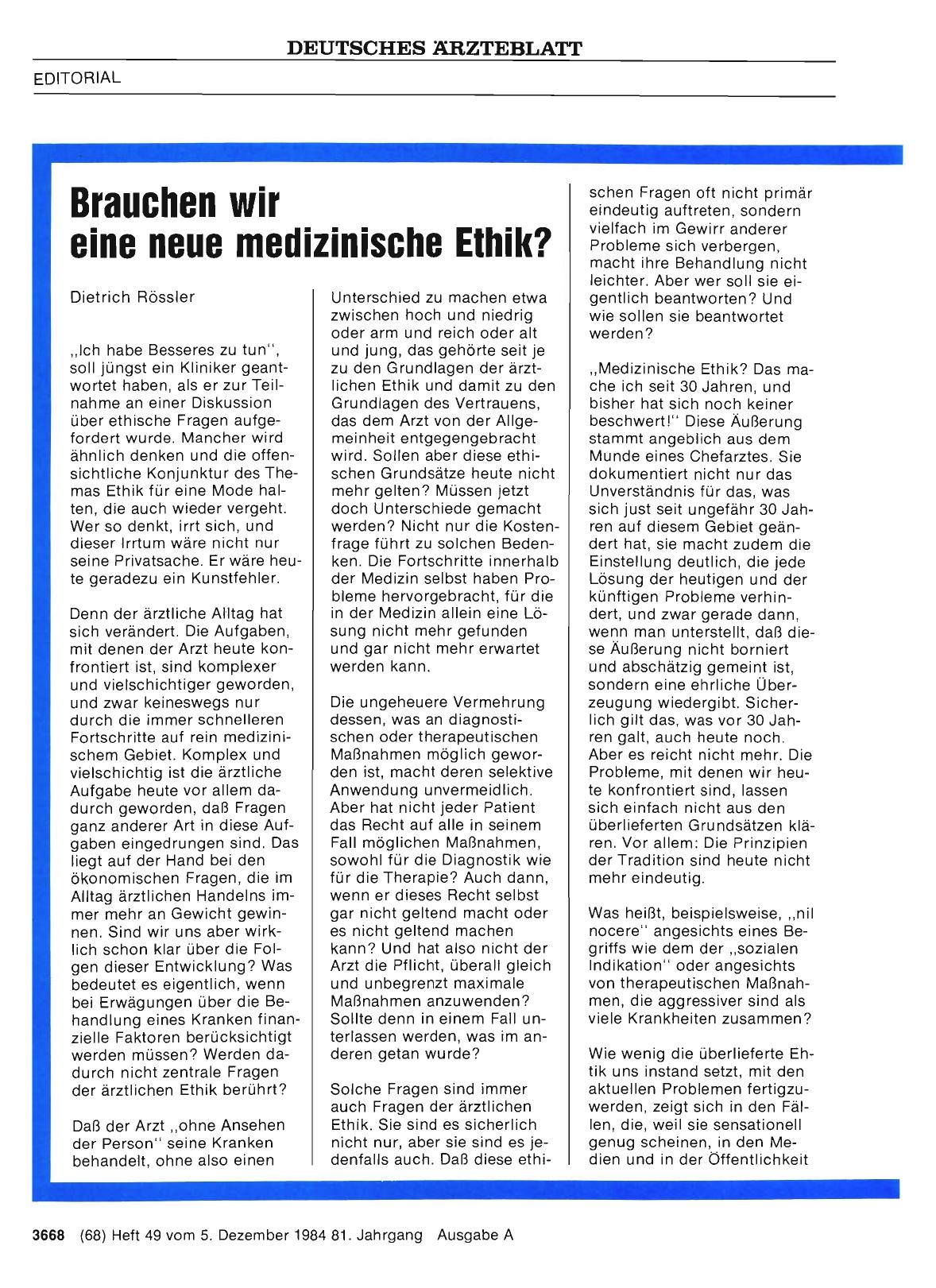 Vorschauseite 1: Brauchen wir eine neue medizinische Ethik?