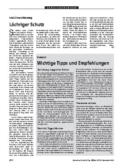 Vorschauseite 1: Unfallversicherung: Löchriger Schutz