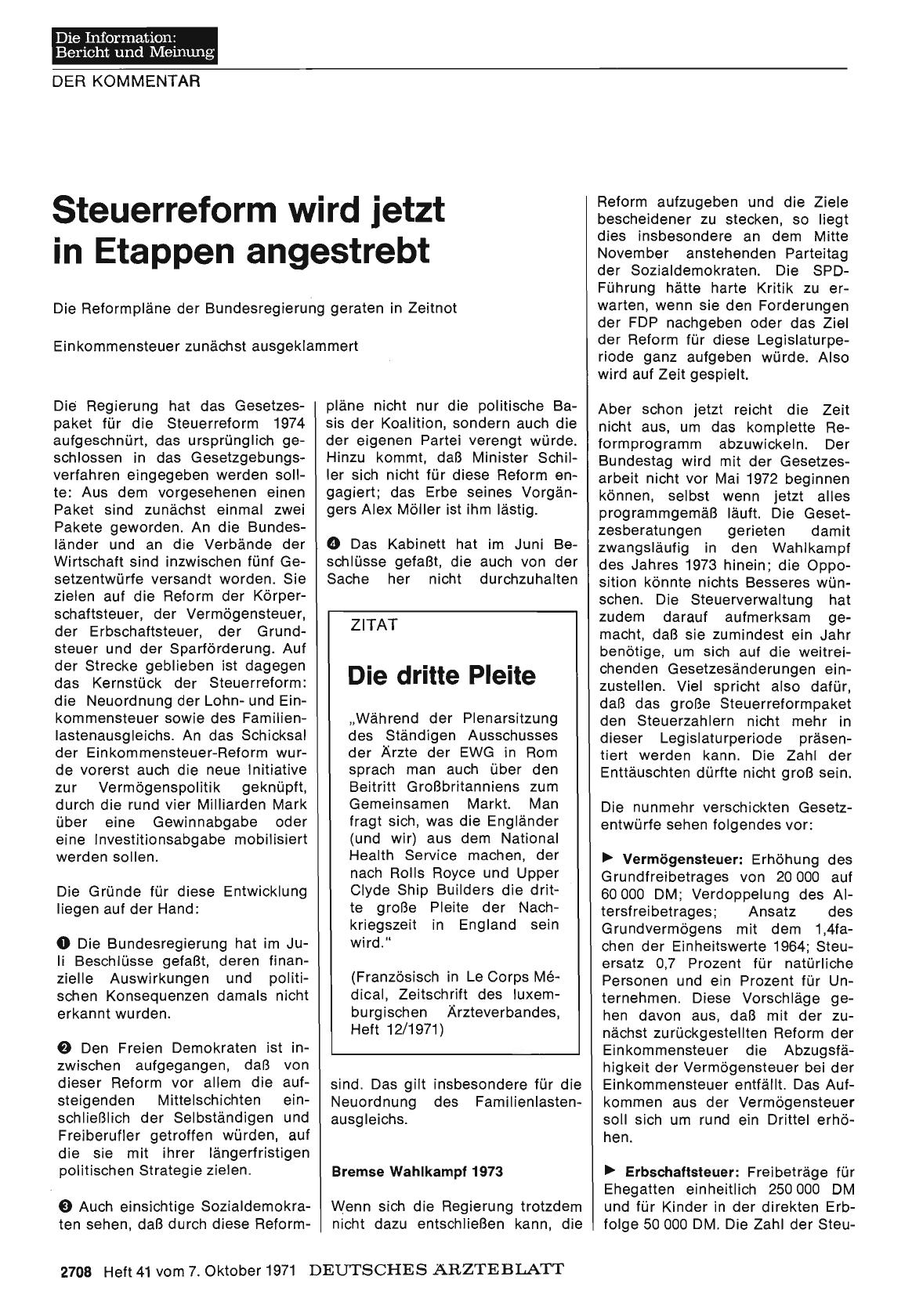 Vorschauseite 1: Steuerreform wird jetzt in Etappen angestrebt