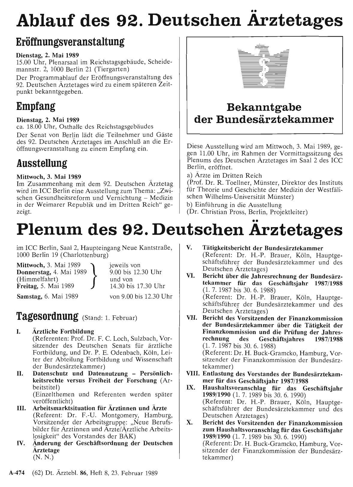 Vorschauseite 1: Ablauf des 92. Deutschen Ärztetages
