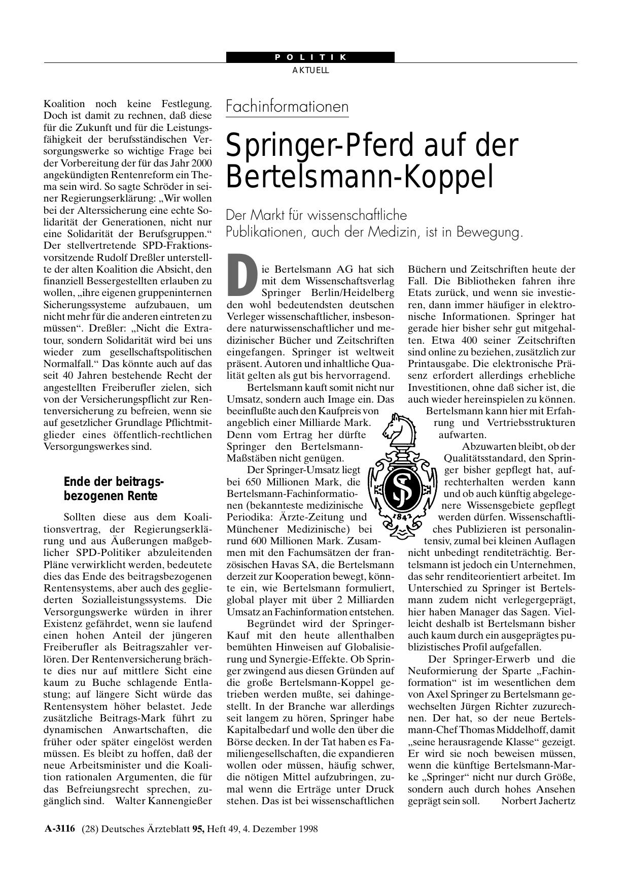 Vorschauseite 1: Fachinformationen: Springer-Pferd auf der Bertelsmann-Koppel