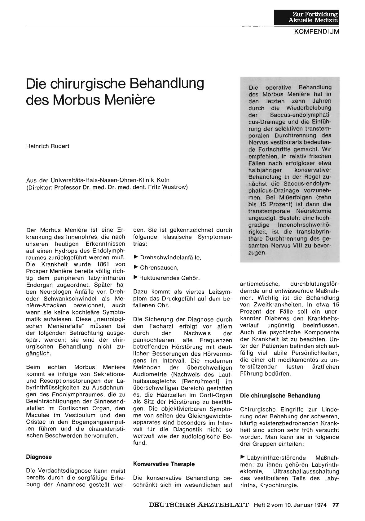 Vorschauseite 1: Die chirurgische Behandlung des Morbus Meniere