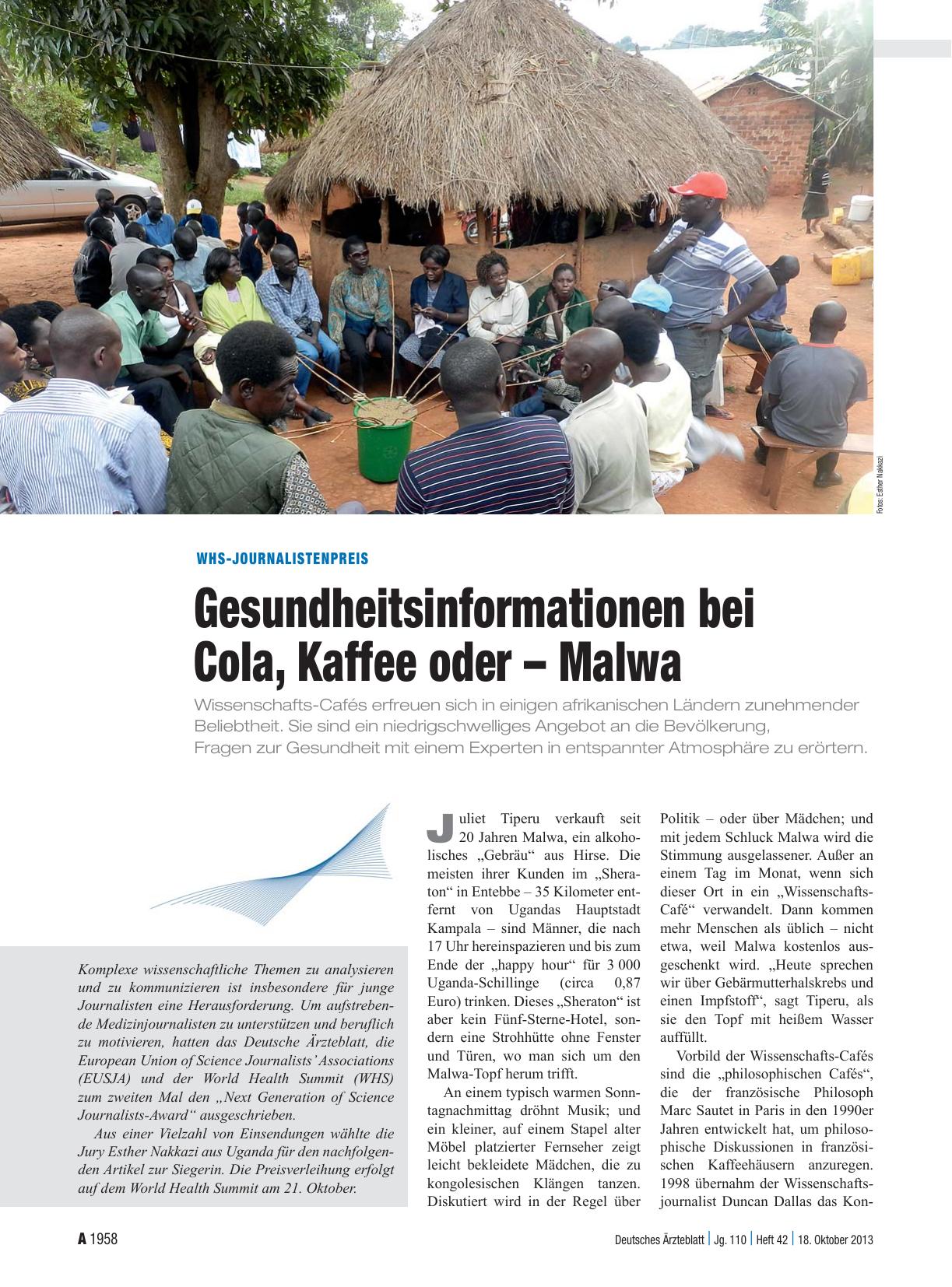 Vorschauseite 1: WHS-Journalistenpreis: Gesundheitsinformationen bei Cola, Kaffee oder – Malwa
