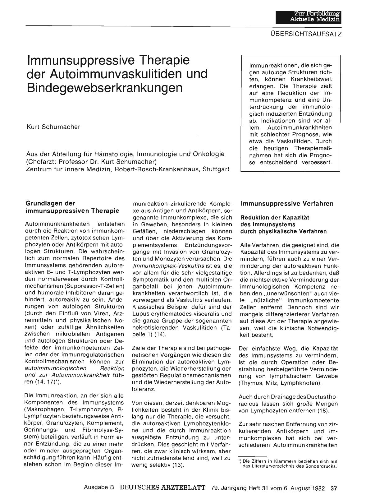 Vorschauseite 1: Immunsuppressive Therapie der Autoimmunvaskulitiden und Bindegewebserkrankungen
