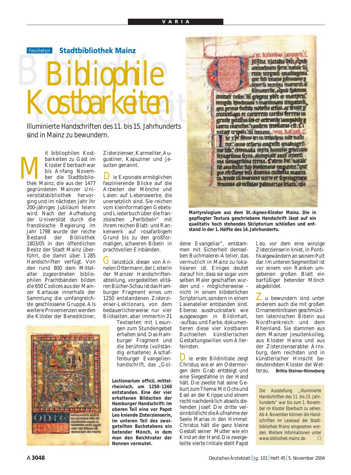 Vorschauseite 1: Stadtbibliothek Mainz: Bibliophile Kostbarkeiten