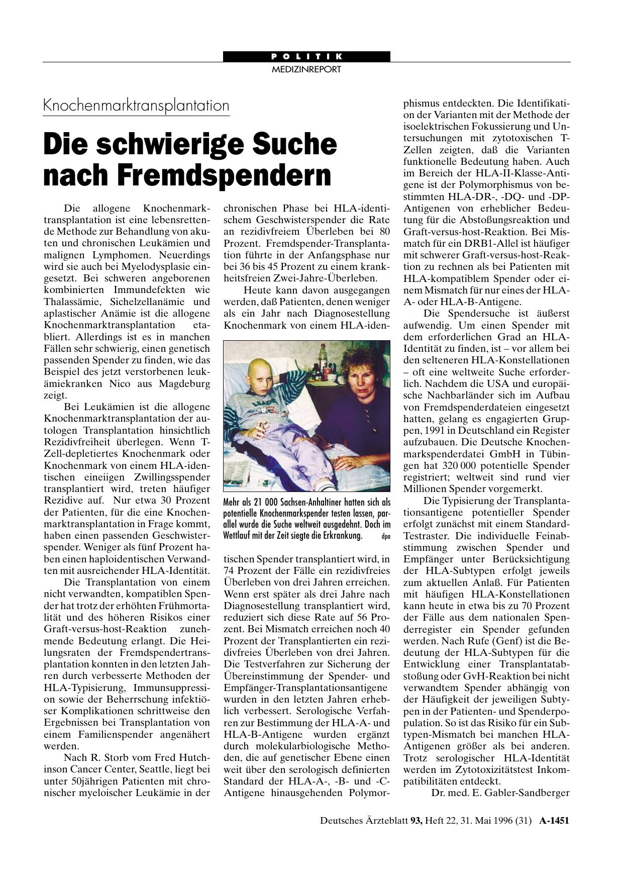 Vorschauseite 1: Knochenmarktransplantation: Die schwierige Suche nach Fremdspendern
