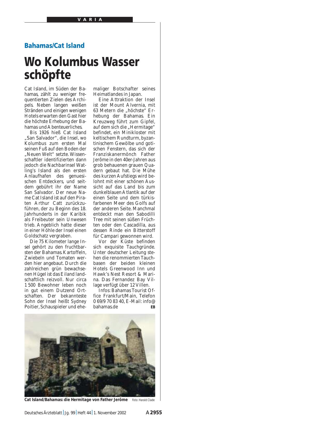 Vorschauseite 1: Bahamas/Cat Island: Wo Kolumbus Wasser schöpfte