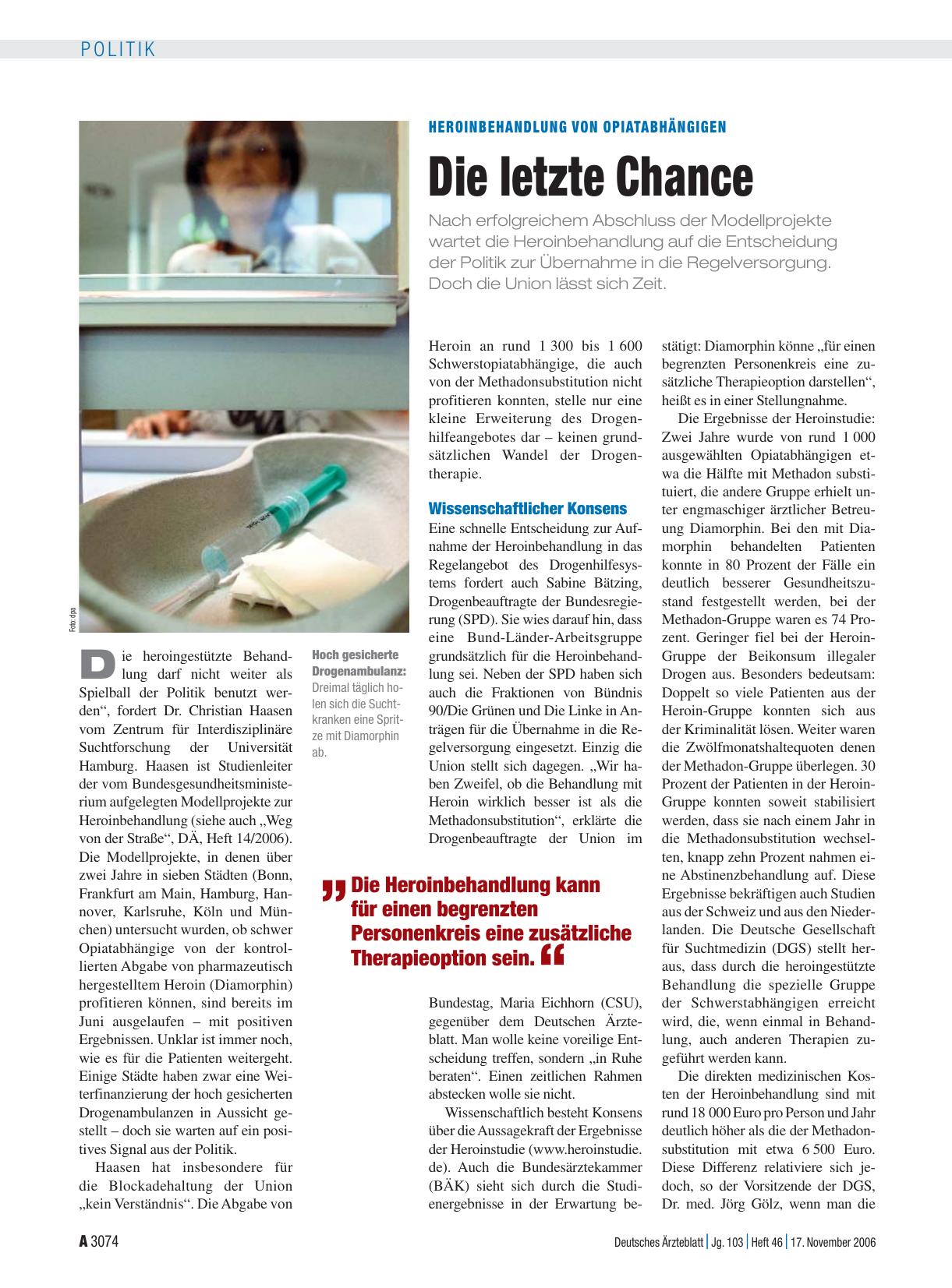 Vorschauseite 1: Heroinbehandlung von Opiatabhängigen: Die letzte Chance