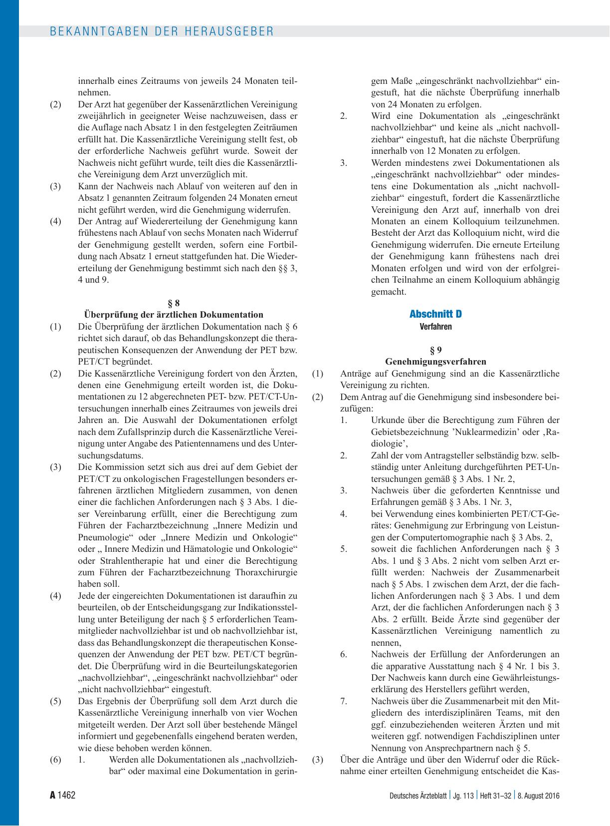 Vorschauseite 4: Einführung einer Qualitätssicherungs-Vereinbarung zur diagnostischen Positronenemissionstomographie, diagnostischen Positronenemissionstomographie mit Computertomographie nach § 1…