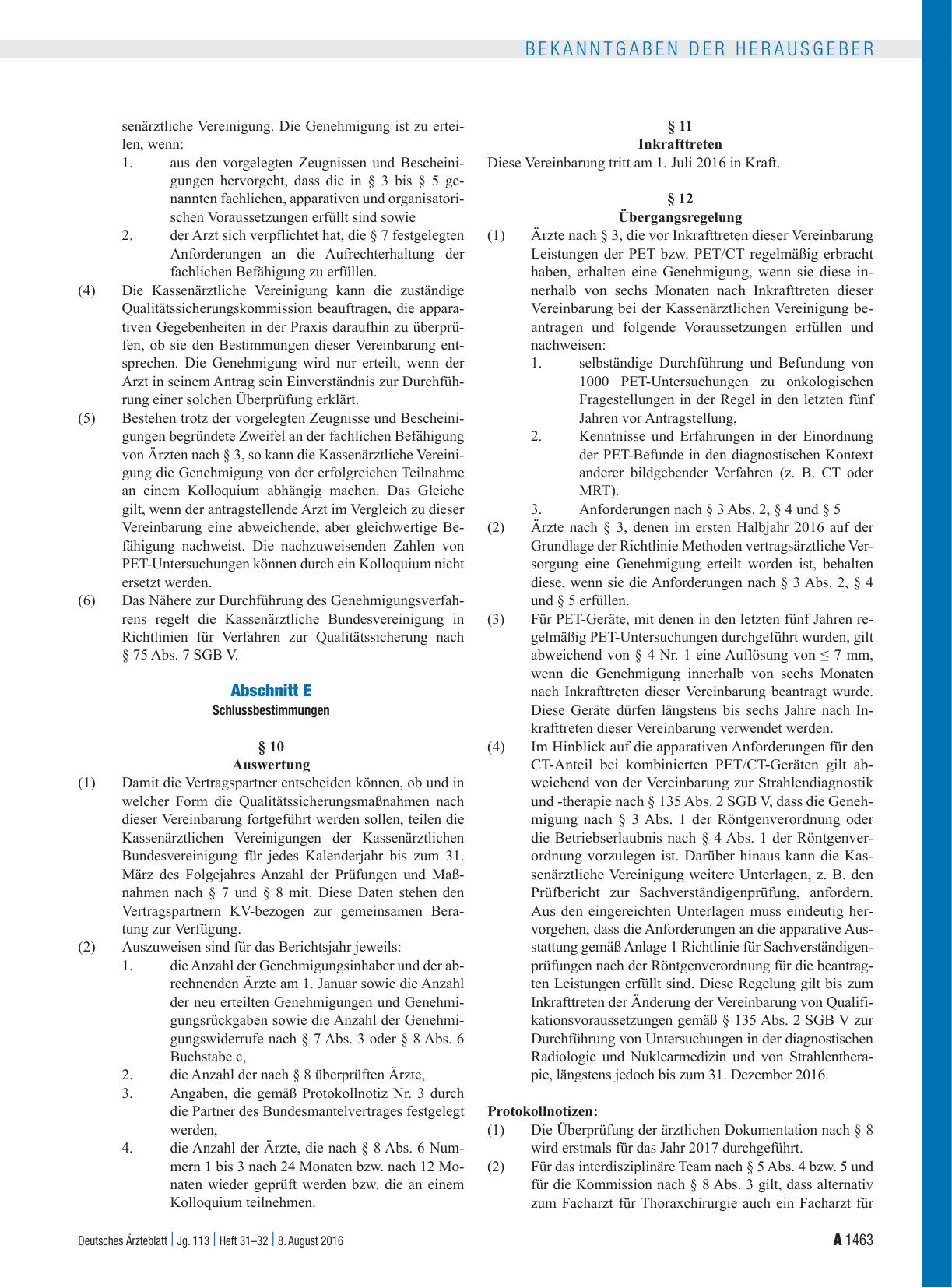 Vorschauseite 5: Einführung einer Qualitätssicherungs-Vereinbarung zur diagnostischen Positronenemissionstomographie, diagnostischen Positronenemissionstomographie mit Computertomographie nach § 1…