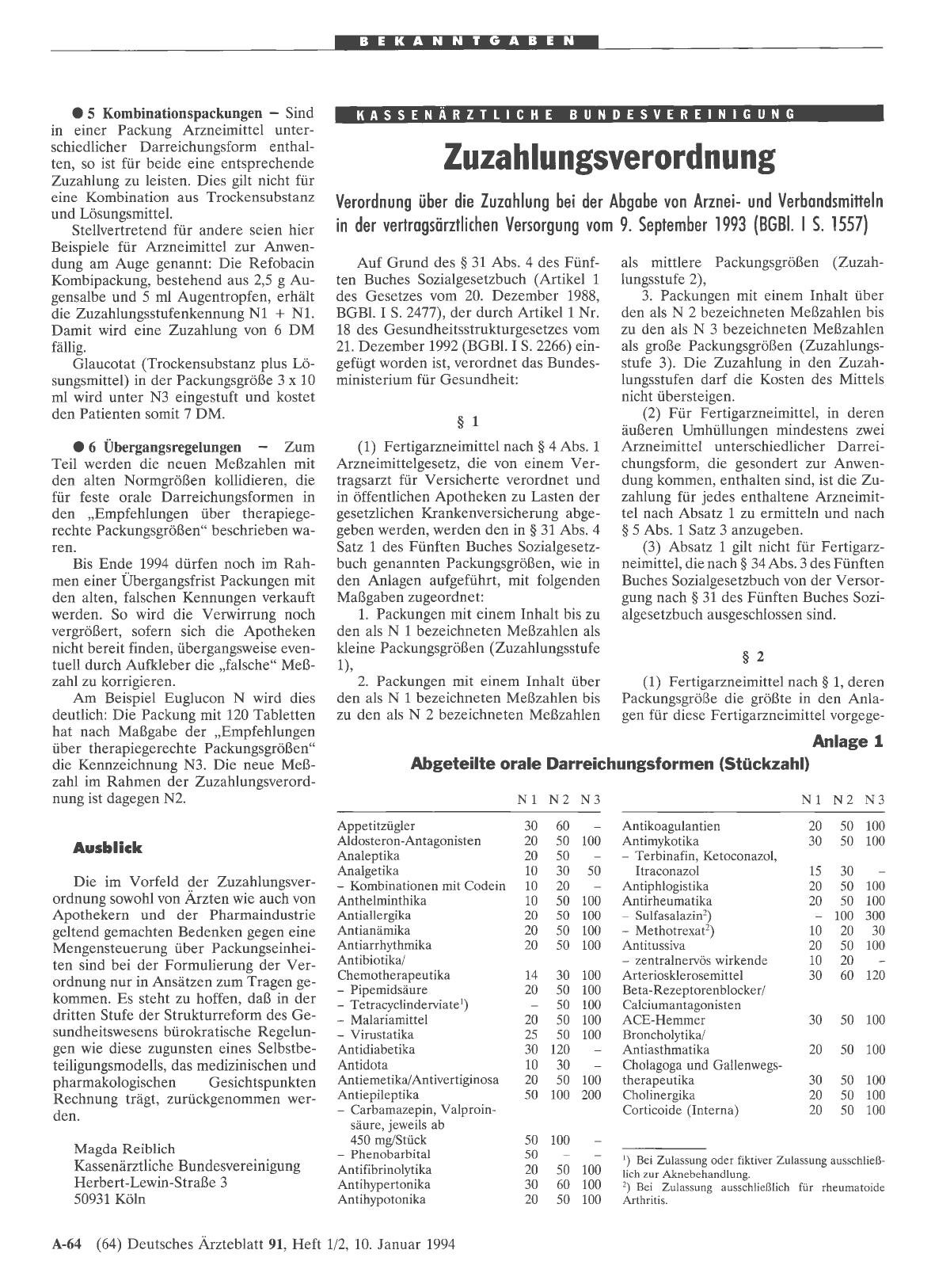 Vorschauseite 1: Zuzahlungsverordnung