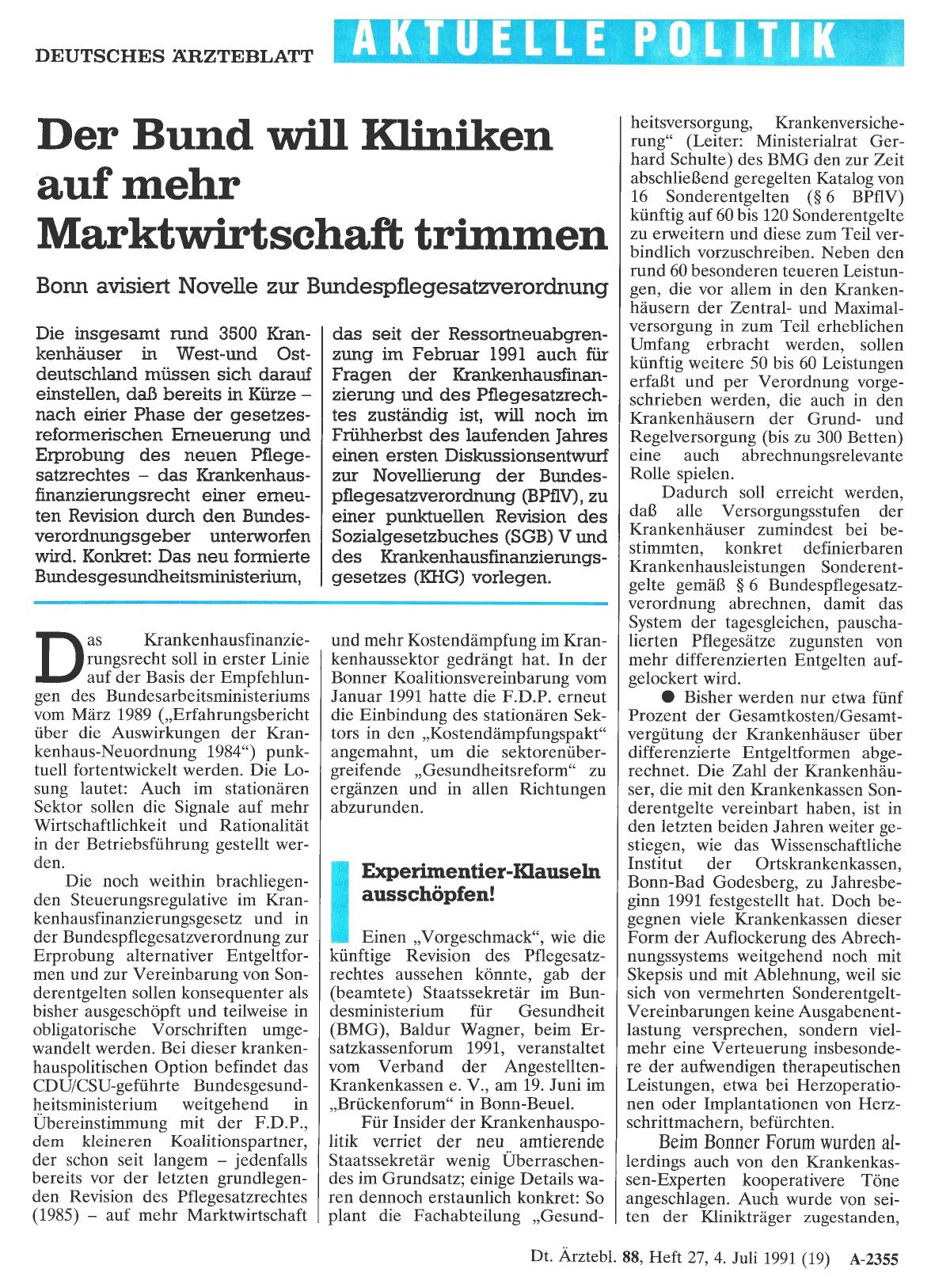 Vorschauseite 1: Der Bund will Kliniken auf mehr Marktwirtschaft trimmen