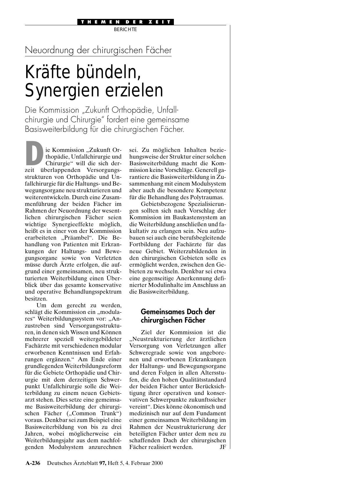 Vorschauseite 1: Neuordnung der chirurgischen Fächer: Kräfte bündeln, Synergien erzielen