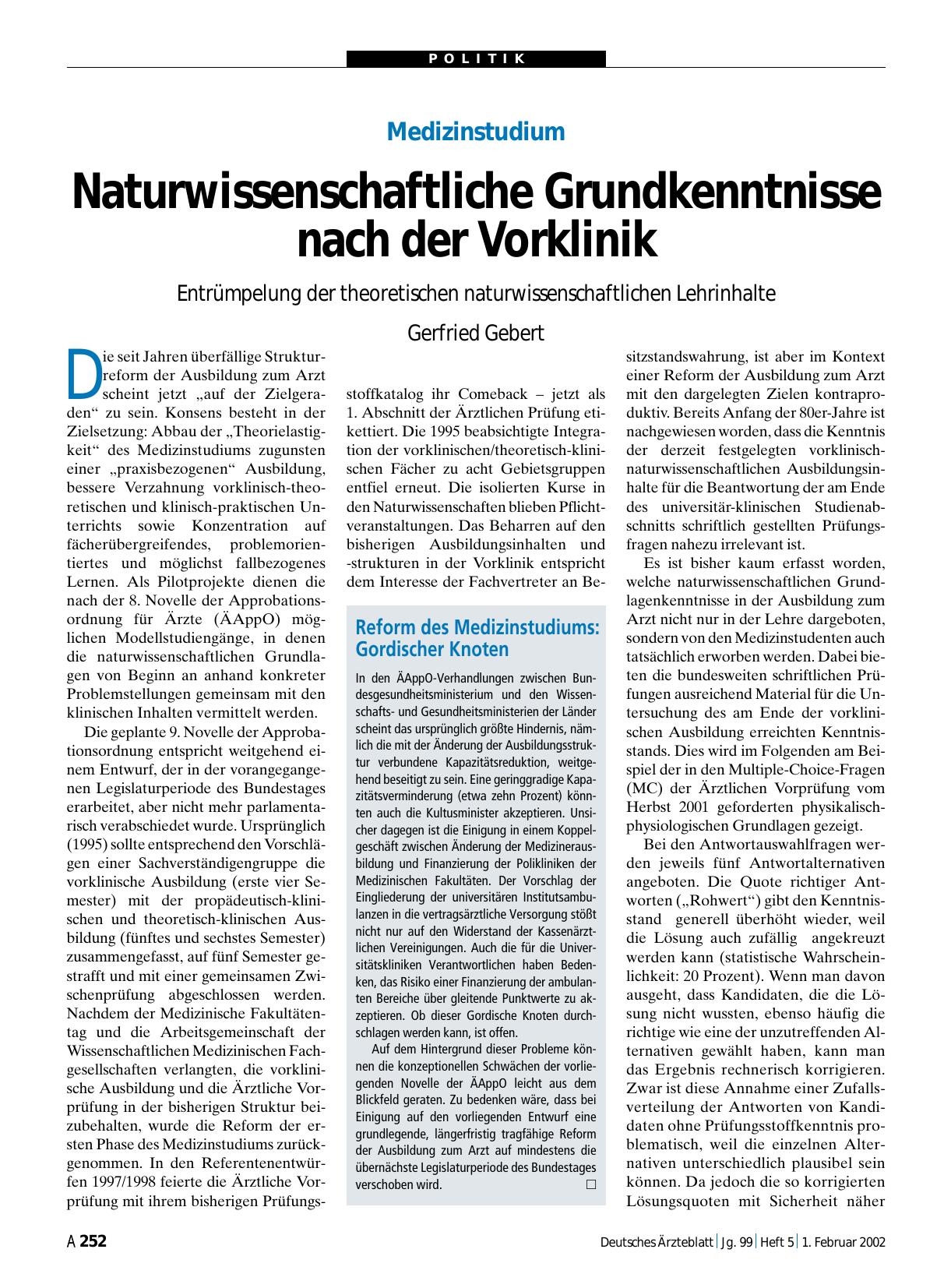 Vorschauseite 1: Reform des Medizinstudiums: Gordischer Knoten
