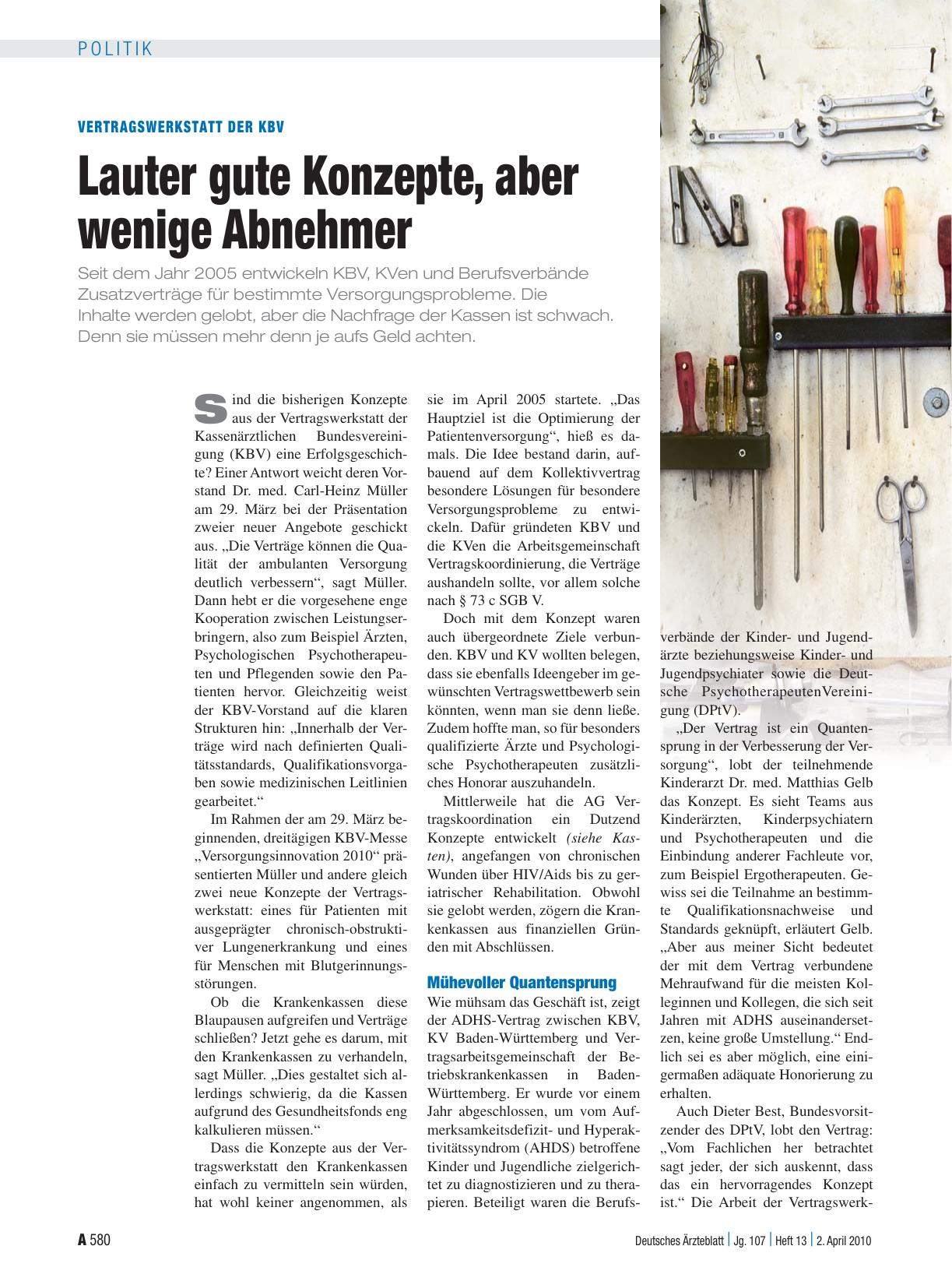Vorschauseite 1: Vertragswerkstatt der KBV: Lauter gute Konzepte, aber wenige Abnehmer