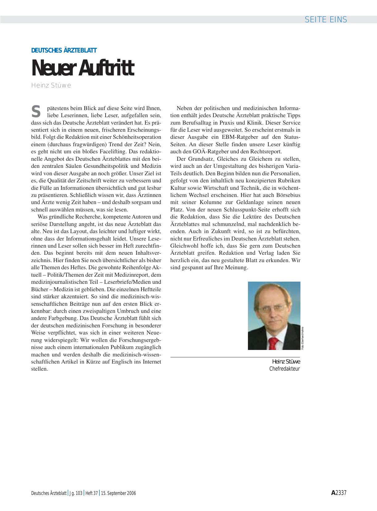 Vorschauseite 1: Deutsches Ärzteblatt: Neuer Auftritt