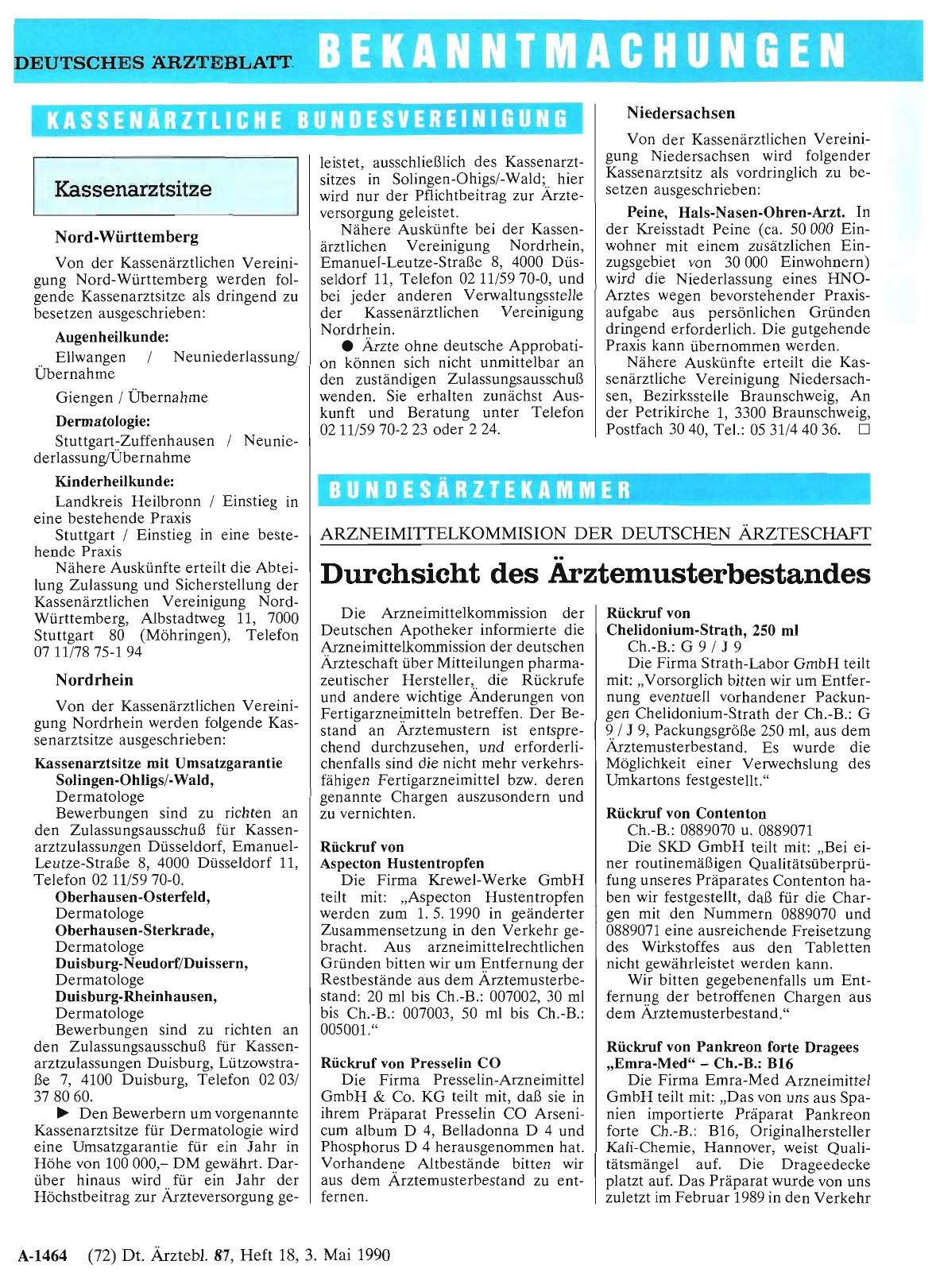 Vorschauseite 1: ARZNEIMITTELKOMMISION DER DEUTSCHEN ÄRZTESCHAFT: Durchsicht des Ärztemusterbestandes