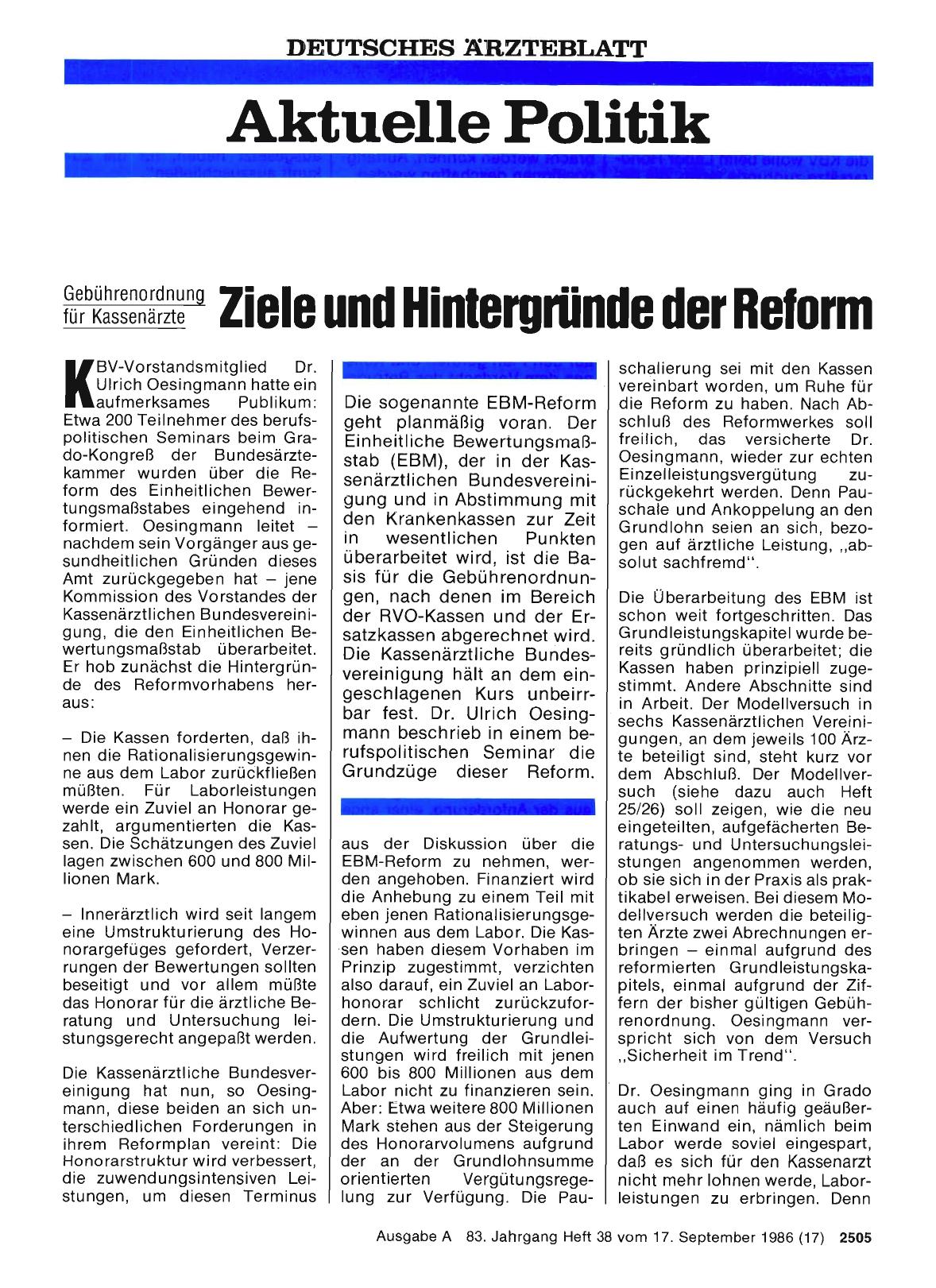 Vorschauseite 1: Gebührenordnung für Kassenärzte: Ziele und Hintergründe der Reform