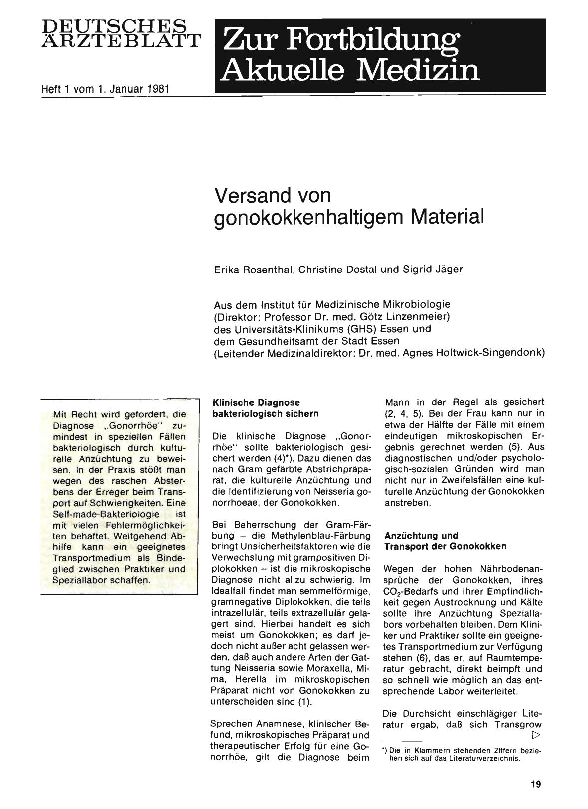 Vorschauseite 1: Versand von gonokokkenhaltigem Material