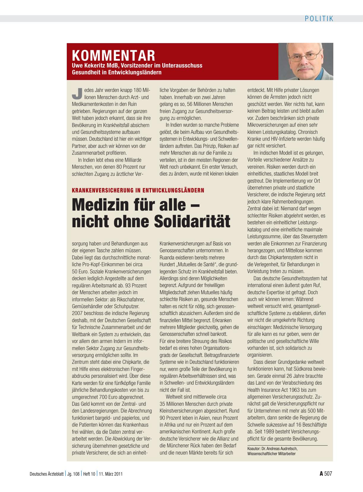 Vorschauseite 1: Krankenversicherung in Entwicklungsländern: Medizin für alle – nicht ohne Solidarität