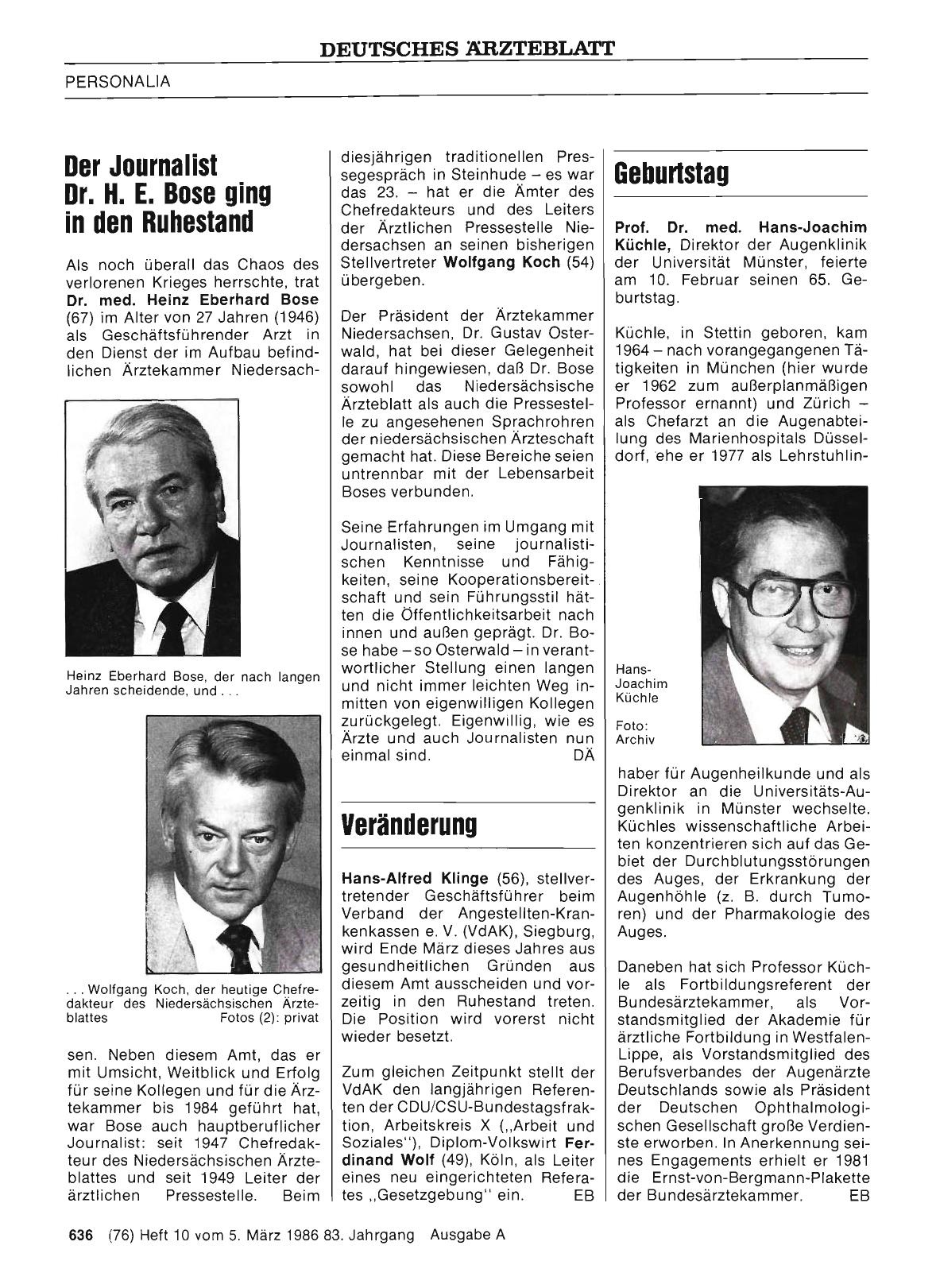Vorschauseite 1: Der Journalist Dr. H. E. Bose ging in den Ruhestand