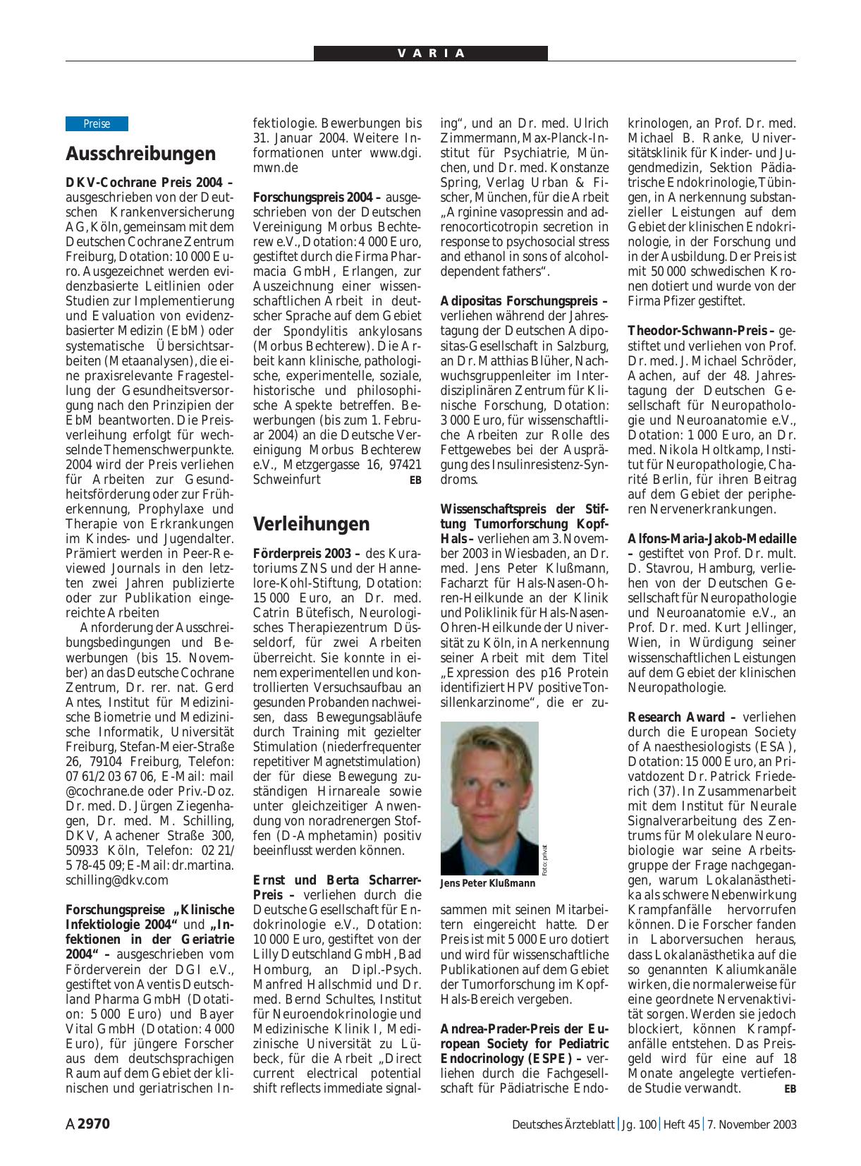 Vorschauseite 1: Verleihungen