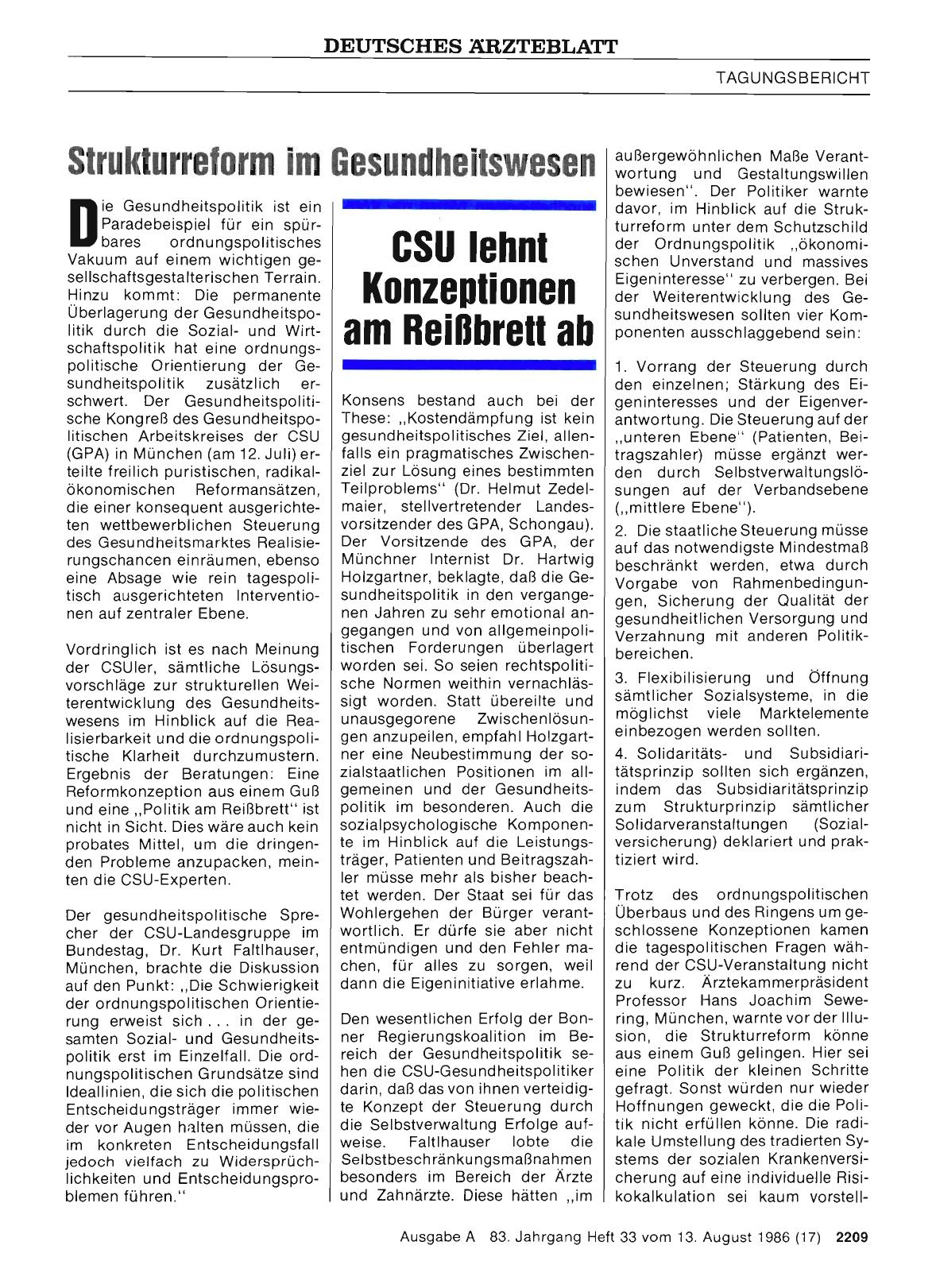 Vorschauseite 1: Strukturreform im Gesundheitswesen: CSU lehnt Konzeptionen am Reißbrett ab