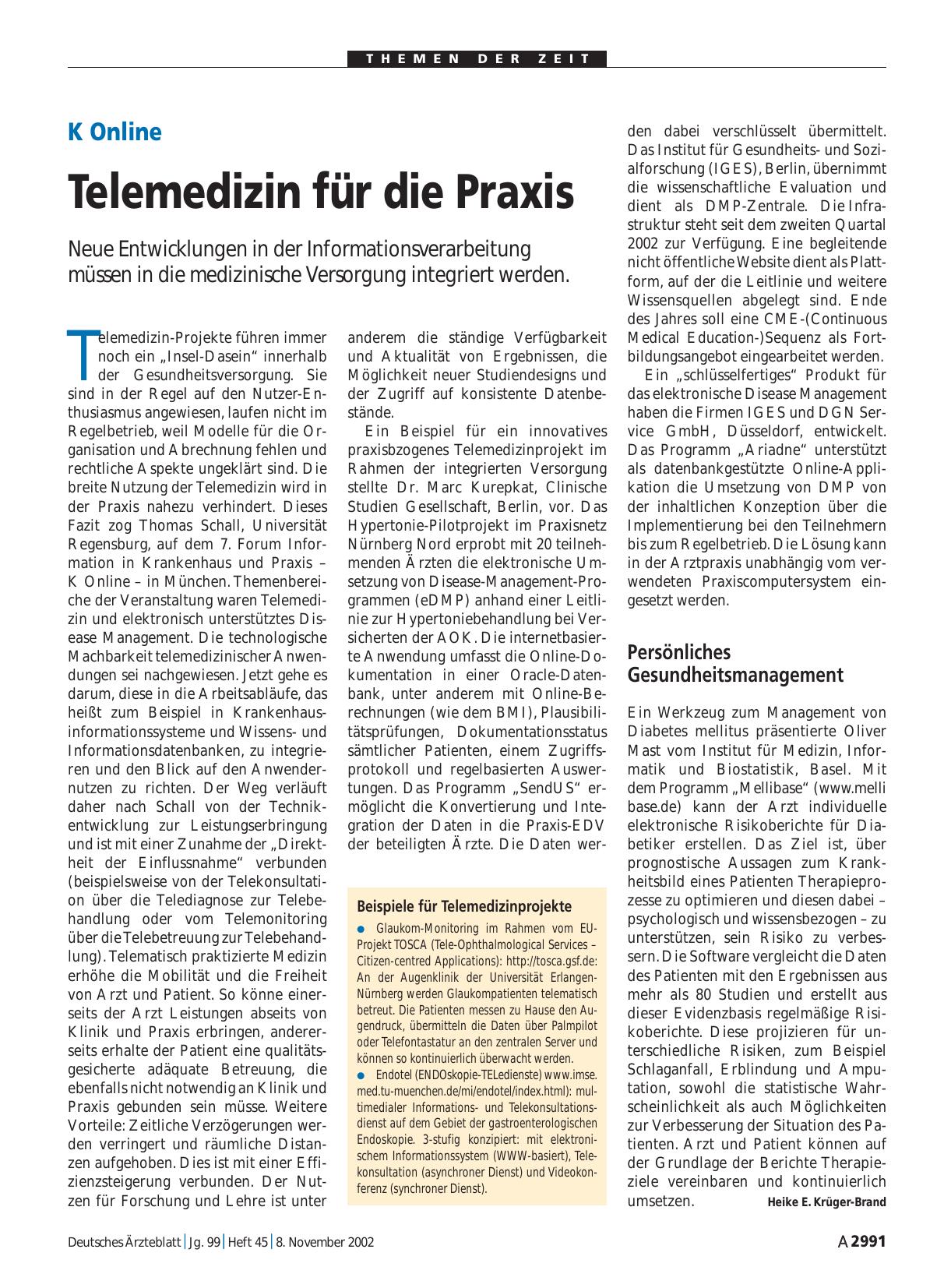 Vorschauseite 1: K Online: Telemedizin für die Praxis