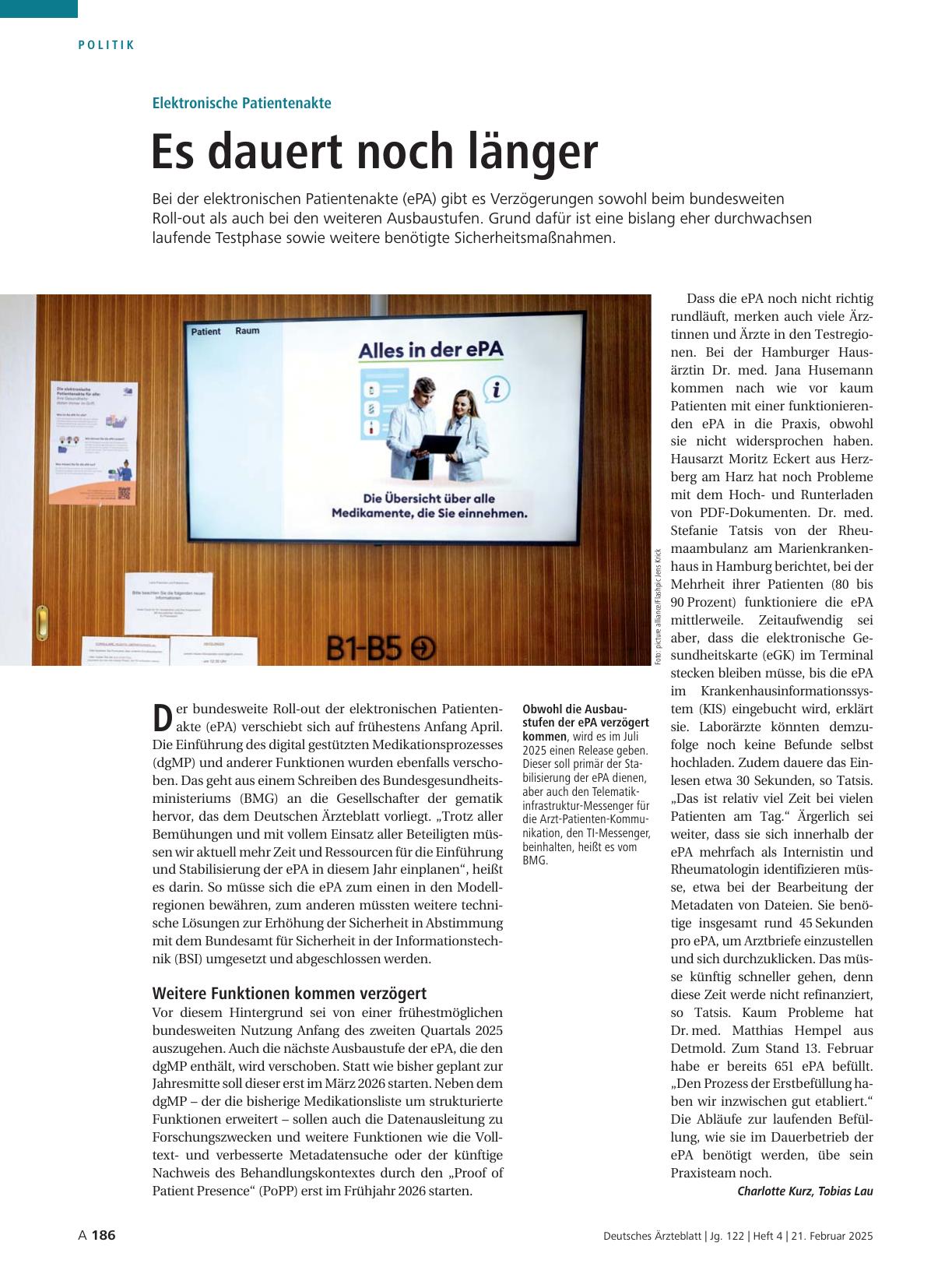 Vorschauseite 1: Elektronische Patientenakte: Es dauert noch länger.
