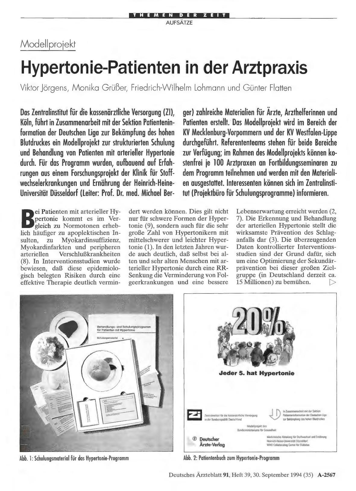 Vorschauseite 1: Modellprojekt: Hypertonie-Patienten in der Arztpraxis
