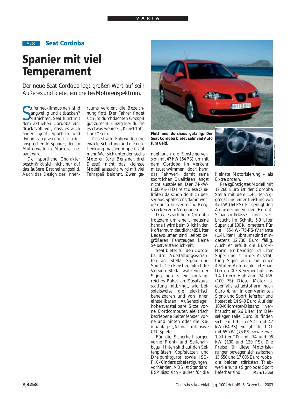 Vorschauseite 1: Seat Cordoba: Spanier mit viel Temperament