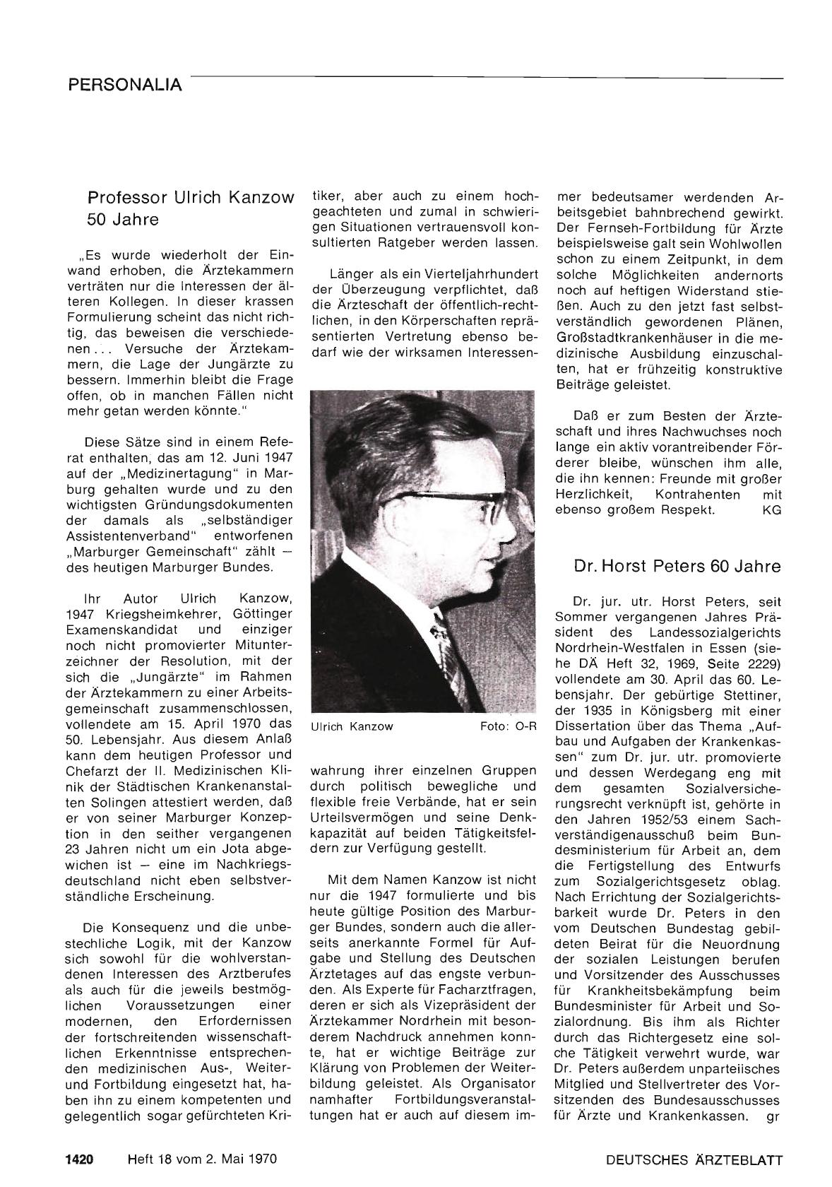Vorschauseite 1: Professor Ulrich Kanzow 50 Jahre