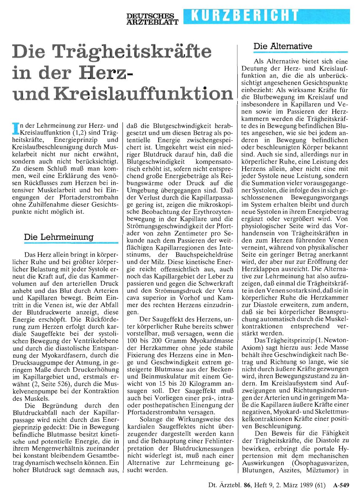 Vorschauseite 1: Die Trägheitskräfte in der Herzund Kreislauffunktion