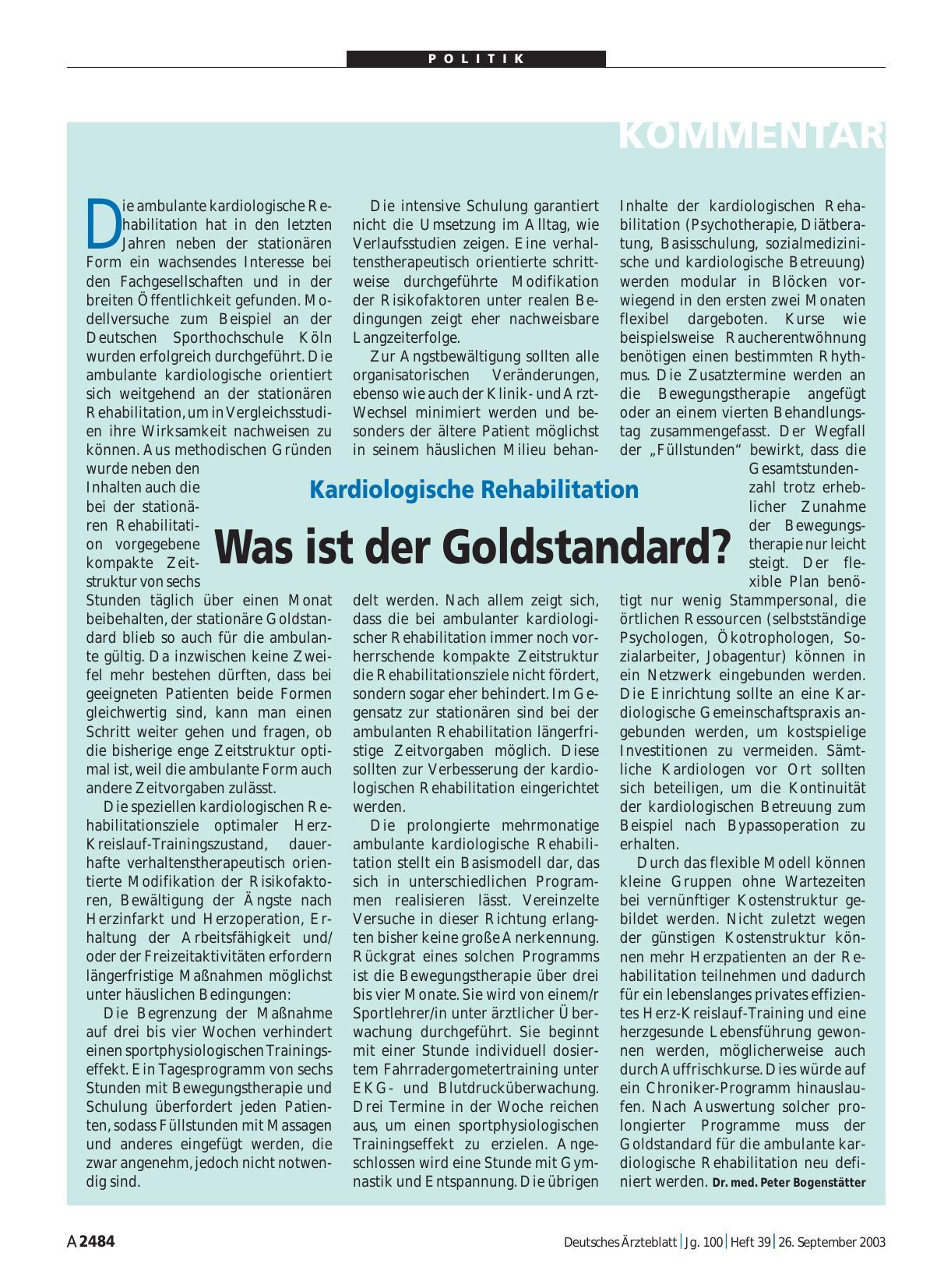Vorschauseite 1: Kardiologische Rehabilitation: Was ist der Goldstandard?