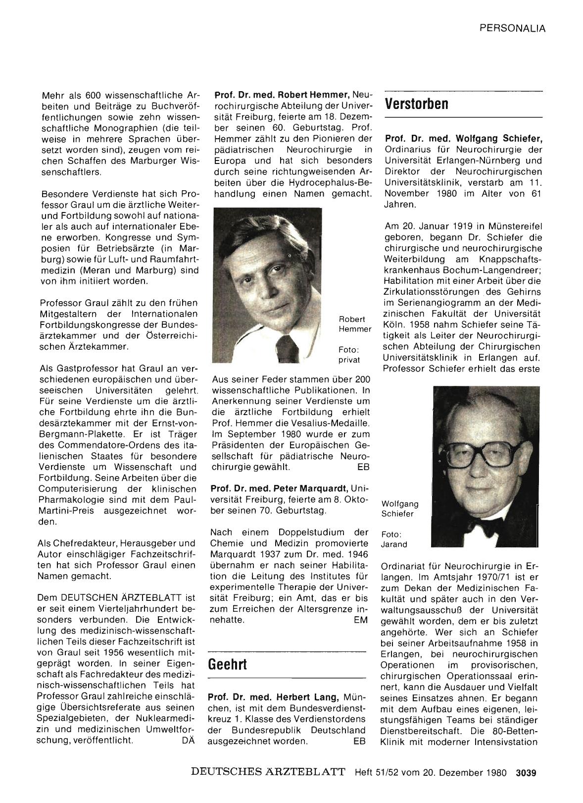 Vorschauseite 1: Verstorben: Prof. Dr. med. Wolfgang Schiefer