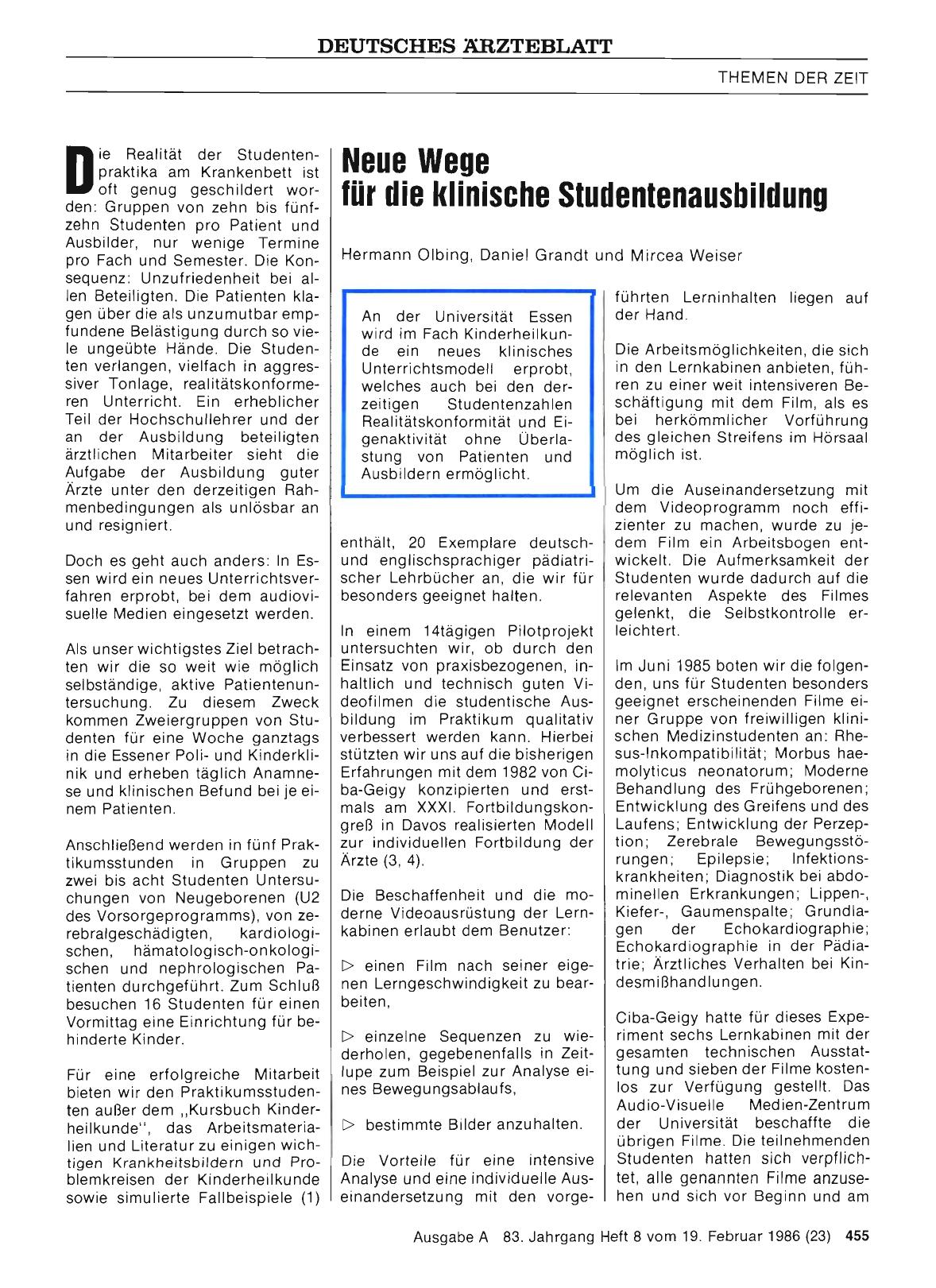 Vorschauseite 1: Neue Wege für die klinische Studentenausbildung