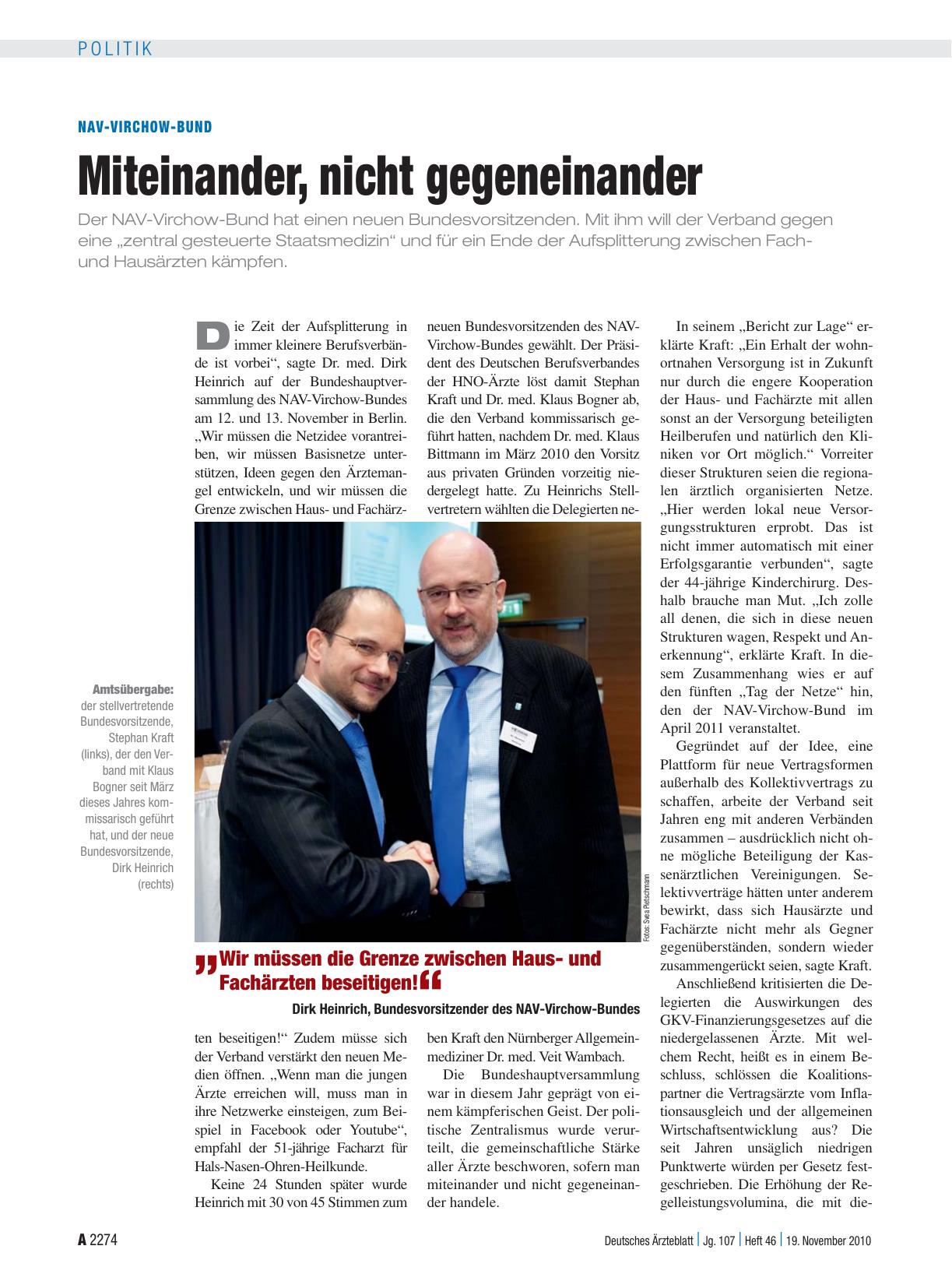 Vorschauseite 1: NAV-Virchow-Bund: Miteinander, nicht gegeneinander
