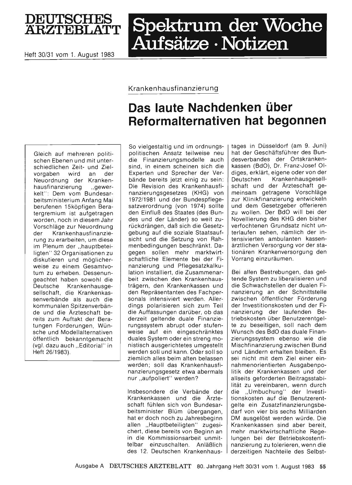 Vorschauseite 1: Krankenhausfinanzierung: Das laute Nachdenken über Reformalternativen hat begonnen